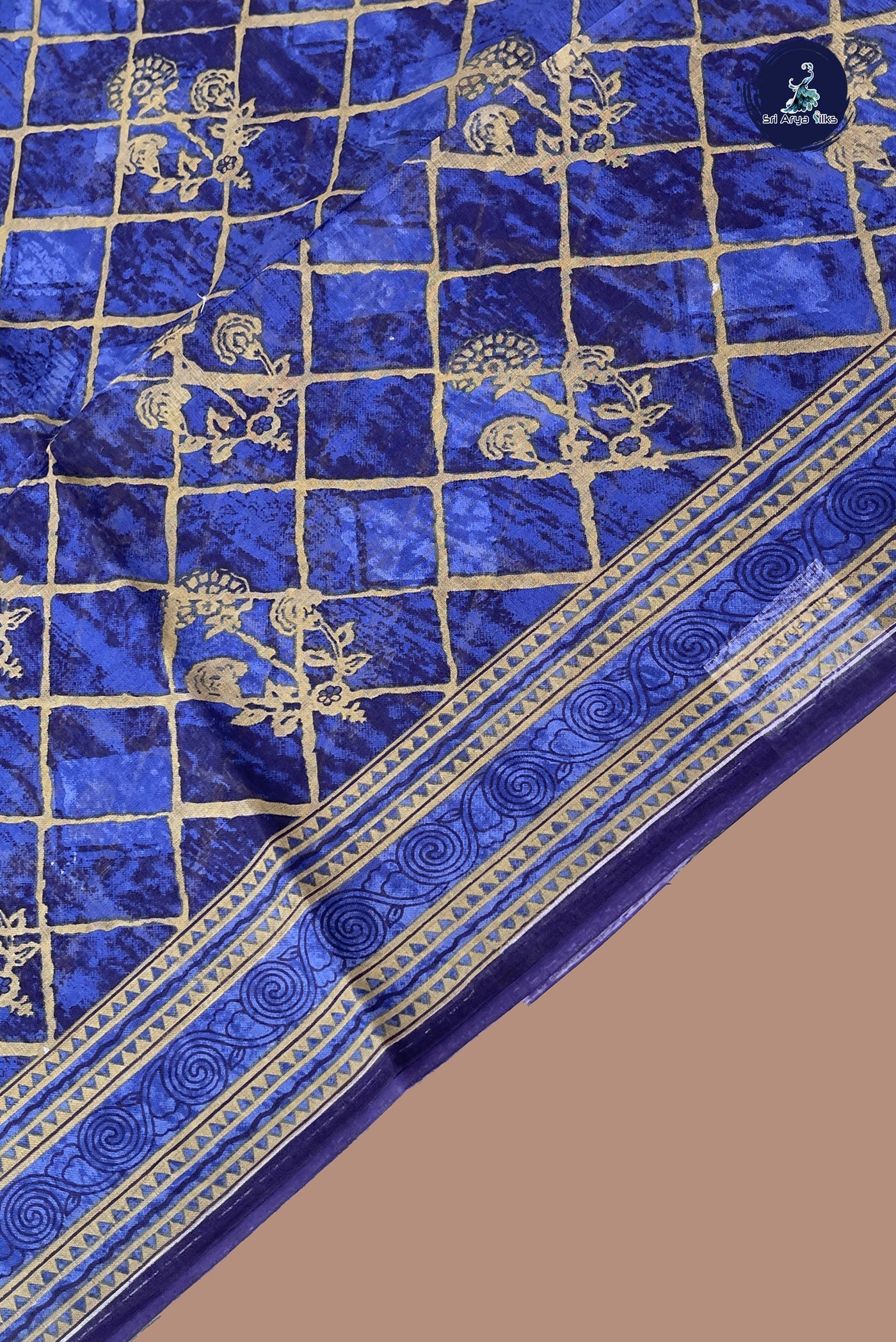 Blue Cotton Saree With Printed Pattern