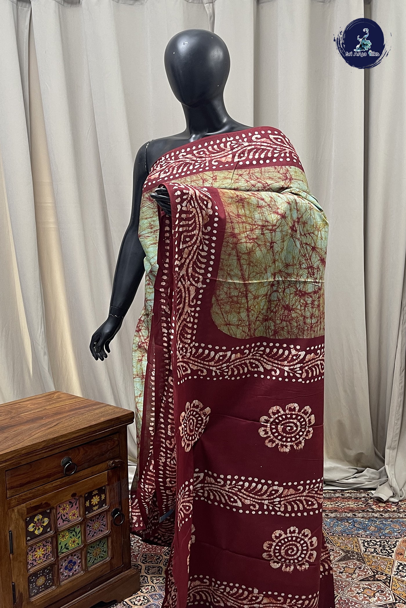 Green cotton Saree  With Printed Pattern