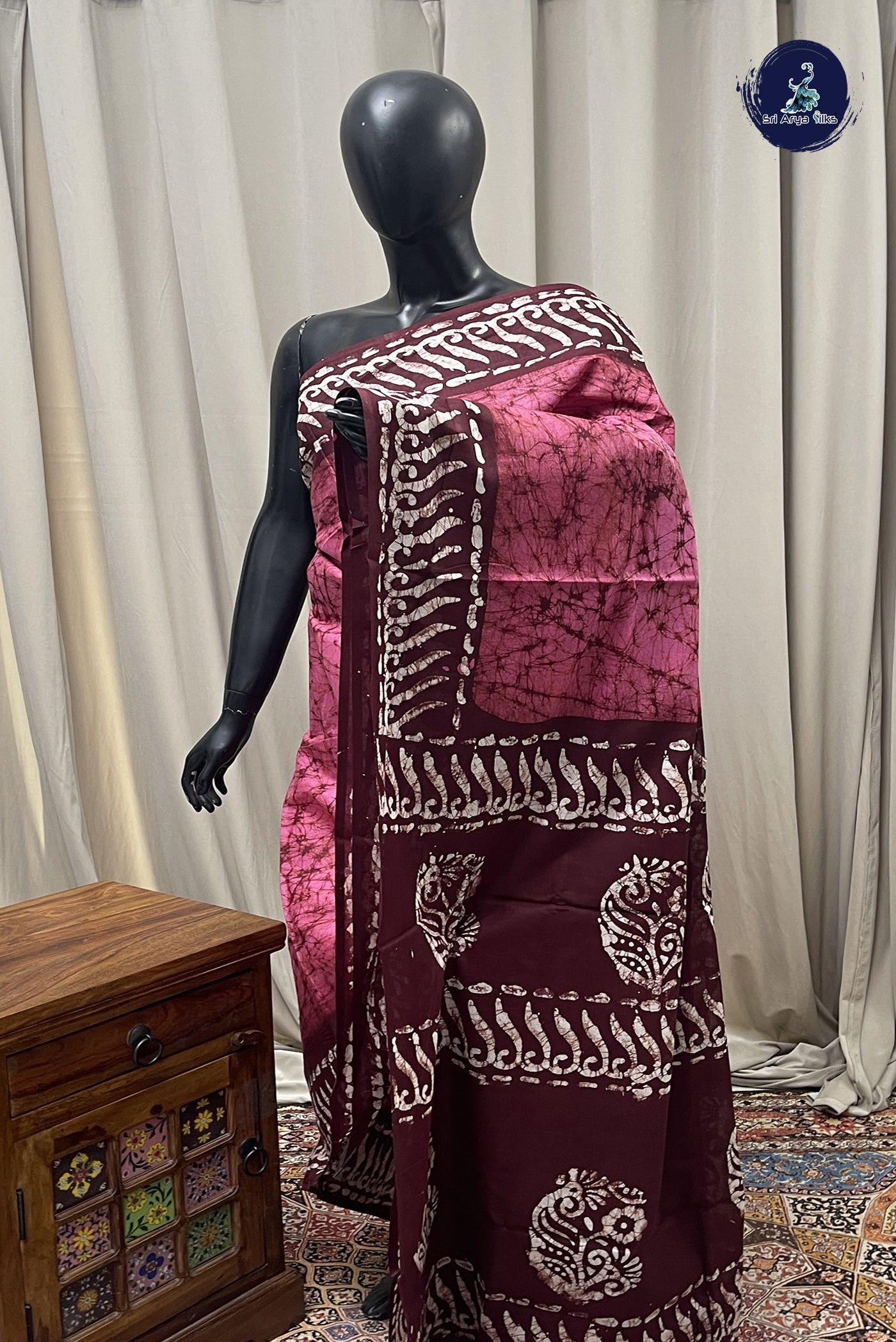 Pink cotton Saree With Printed  Pattern