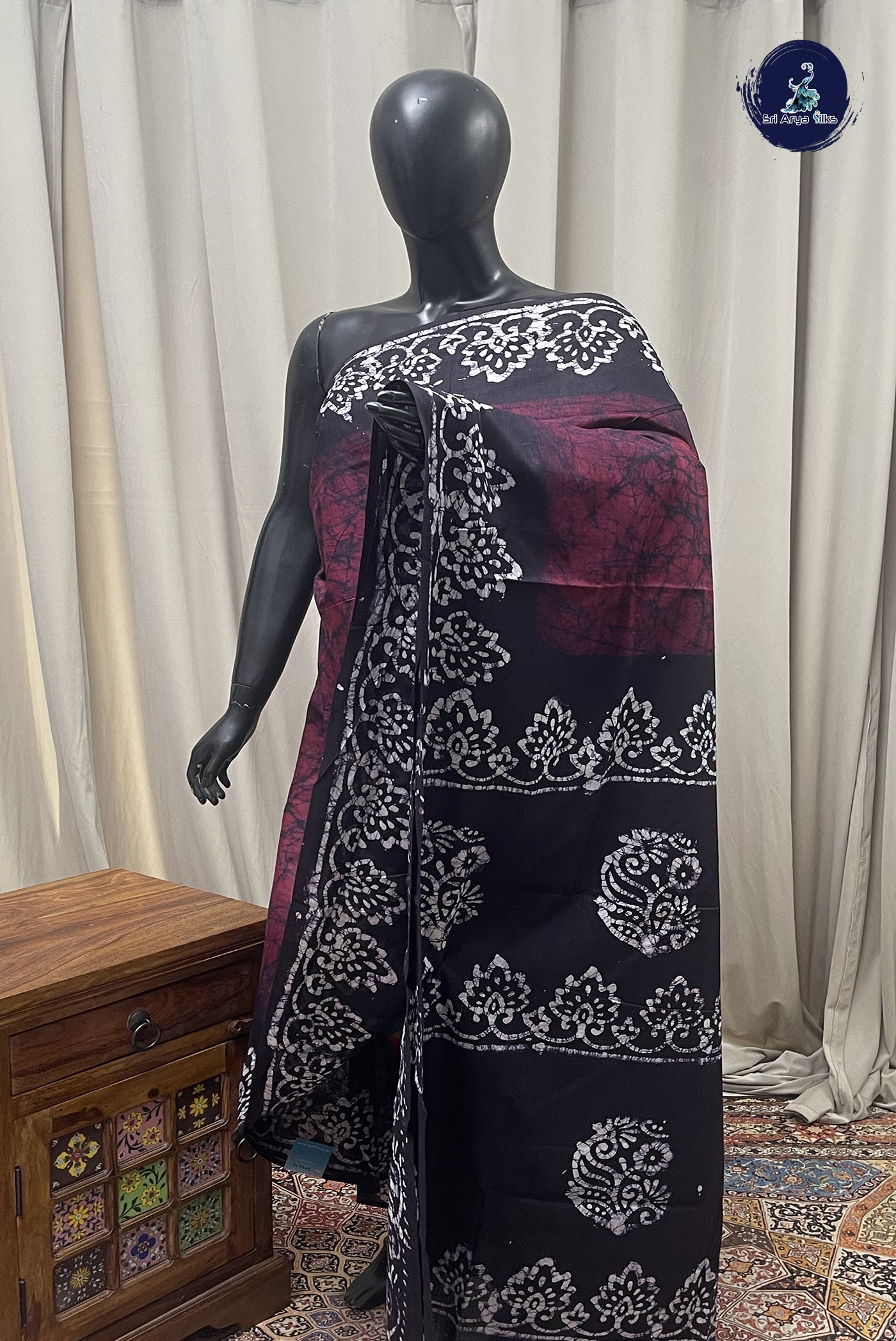 Maroon cotton Saree With Printed Pattern