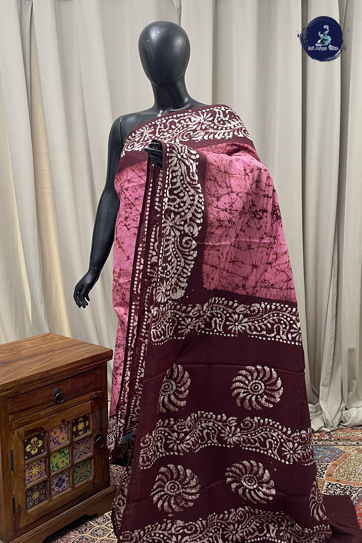 Pink cotton Saree With Printed  Pattern