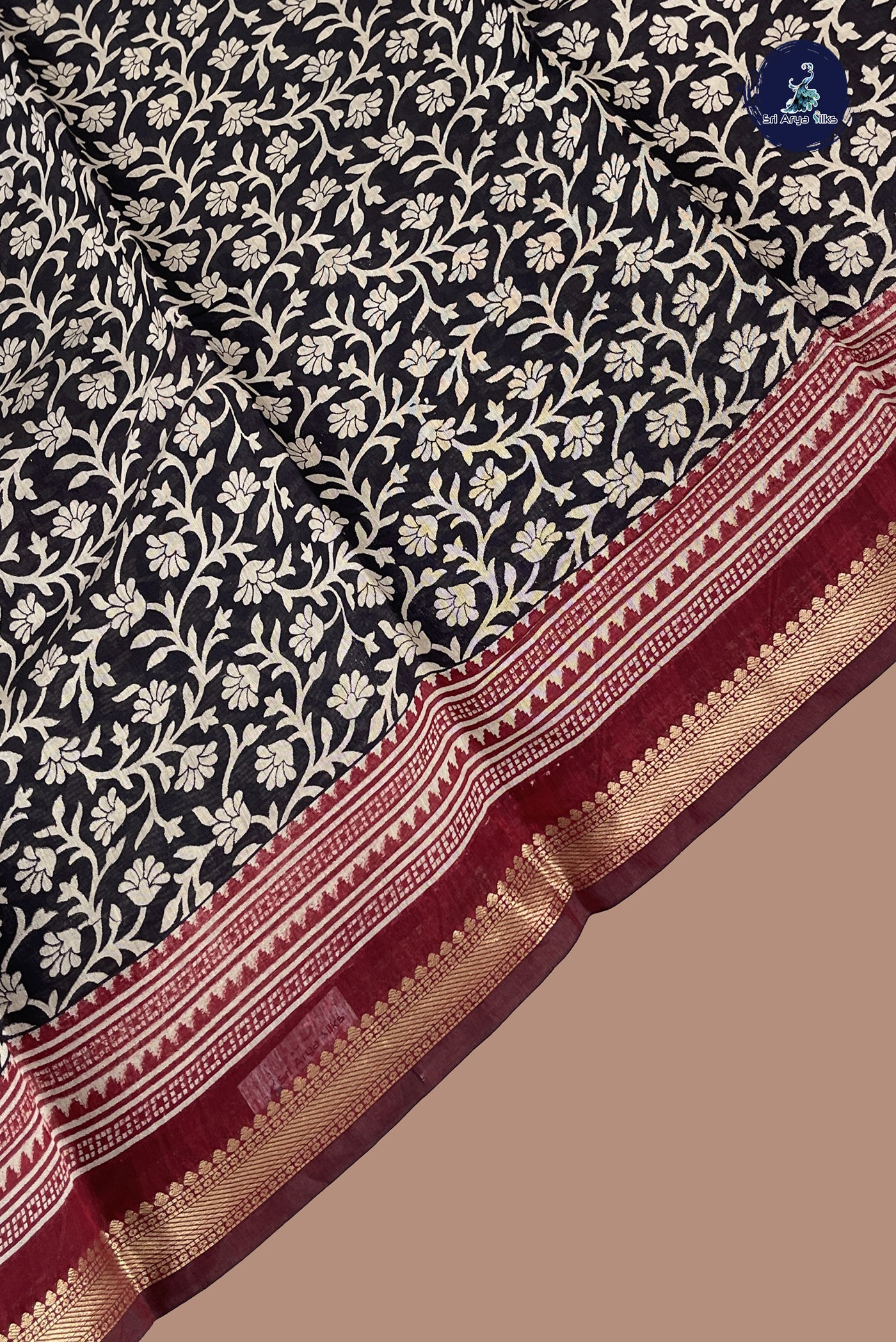 Black Semi Chanderi Saree With Printed Pattern