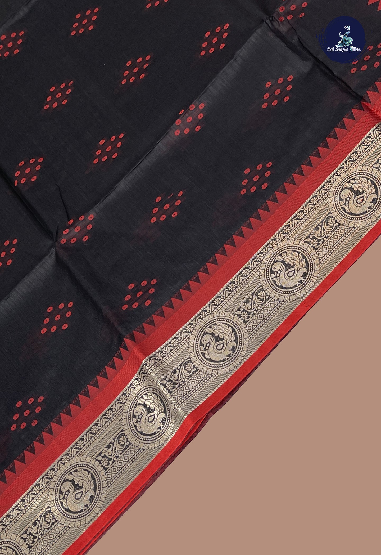 Black Semi Raw Silk Saree With Thread Work Pattern