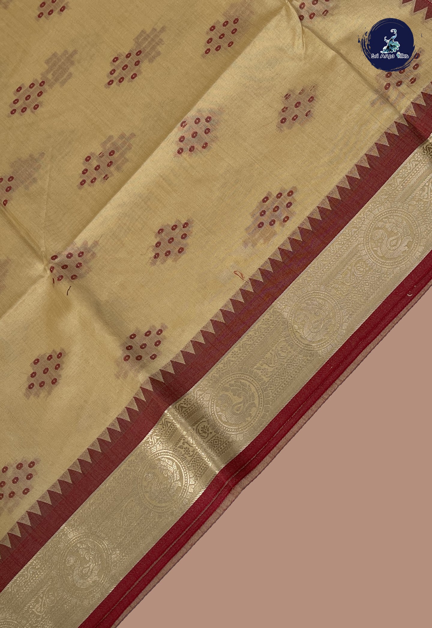 Cream Semi Raw Silk Saree With Thread Work Pattern