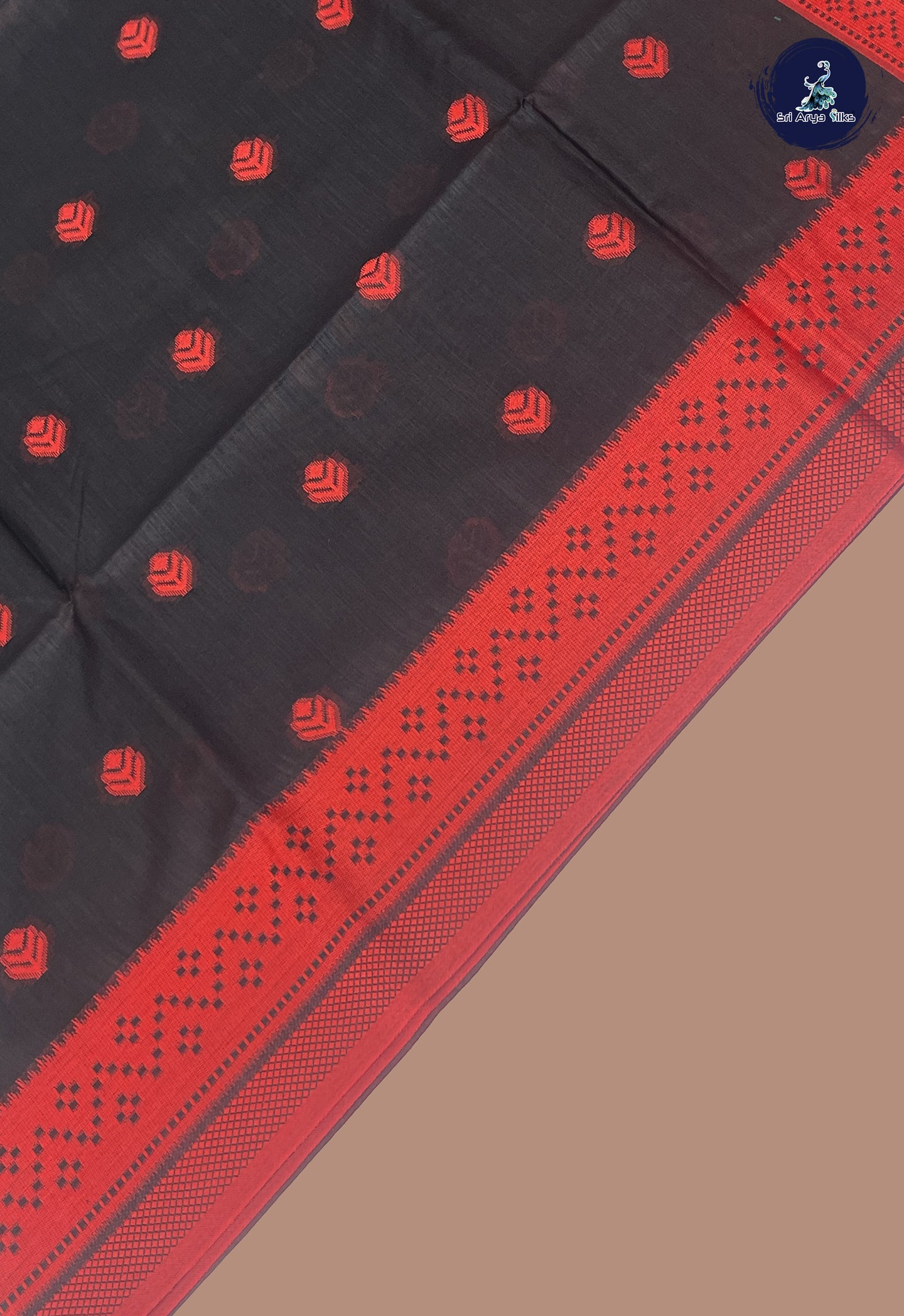 Black Semi Raw Silk Saree With Thread Work Pattern