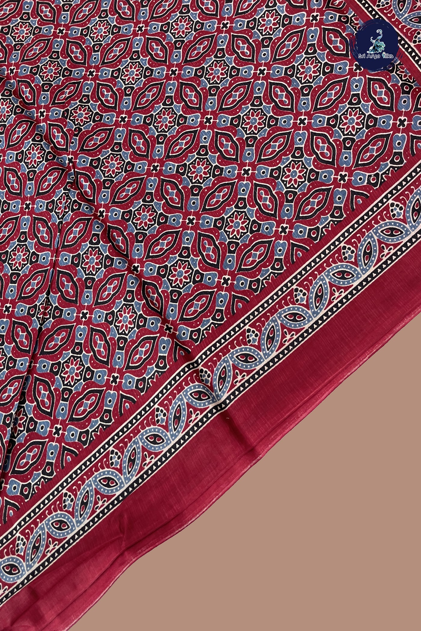 Maroon Cotton Saree  With Printed  Pattern