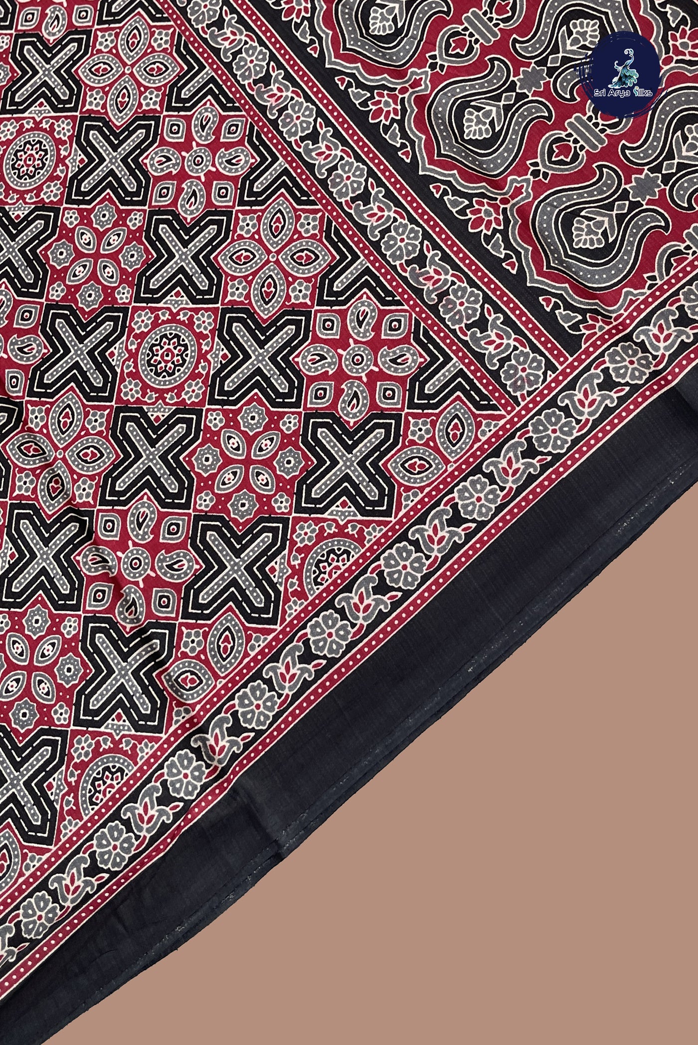 Maroon Cotton Saree With Printed Pattern