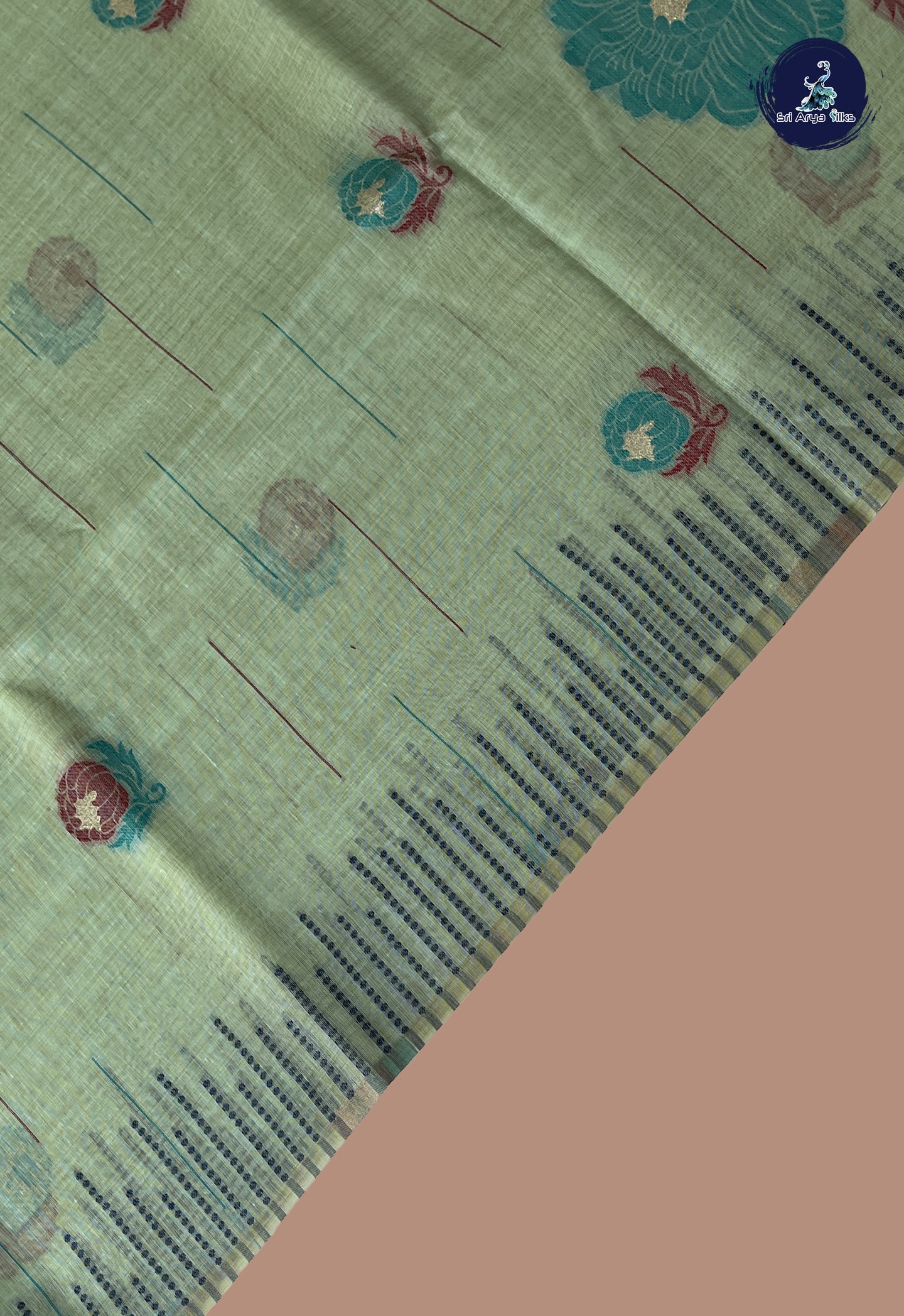 Pastel Green Semi Tussar Saree With Embroidery Pattern
