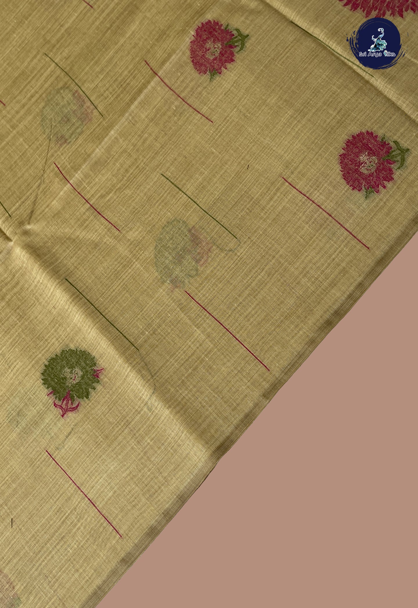 Creamish Yellow Semi Tussar Saree With Embroidery Pattern