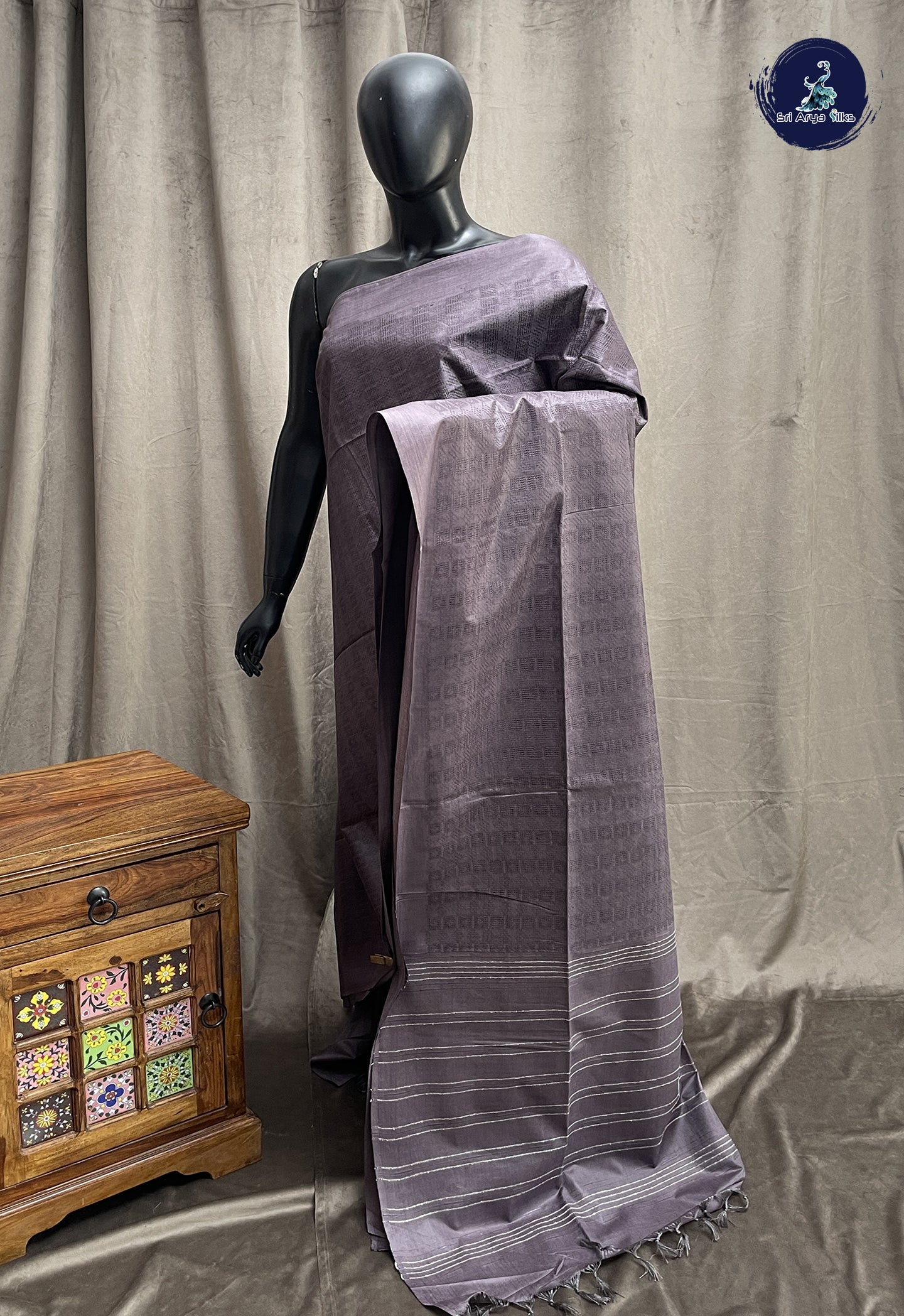 Chocolate Shade Tussar Saree With Embossed Pattern