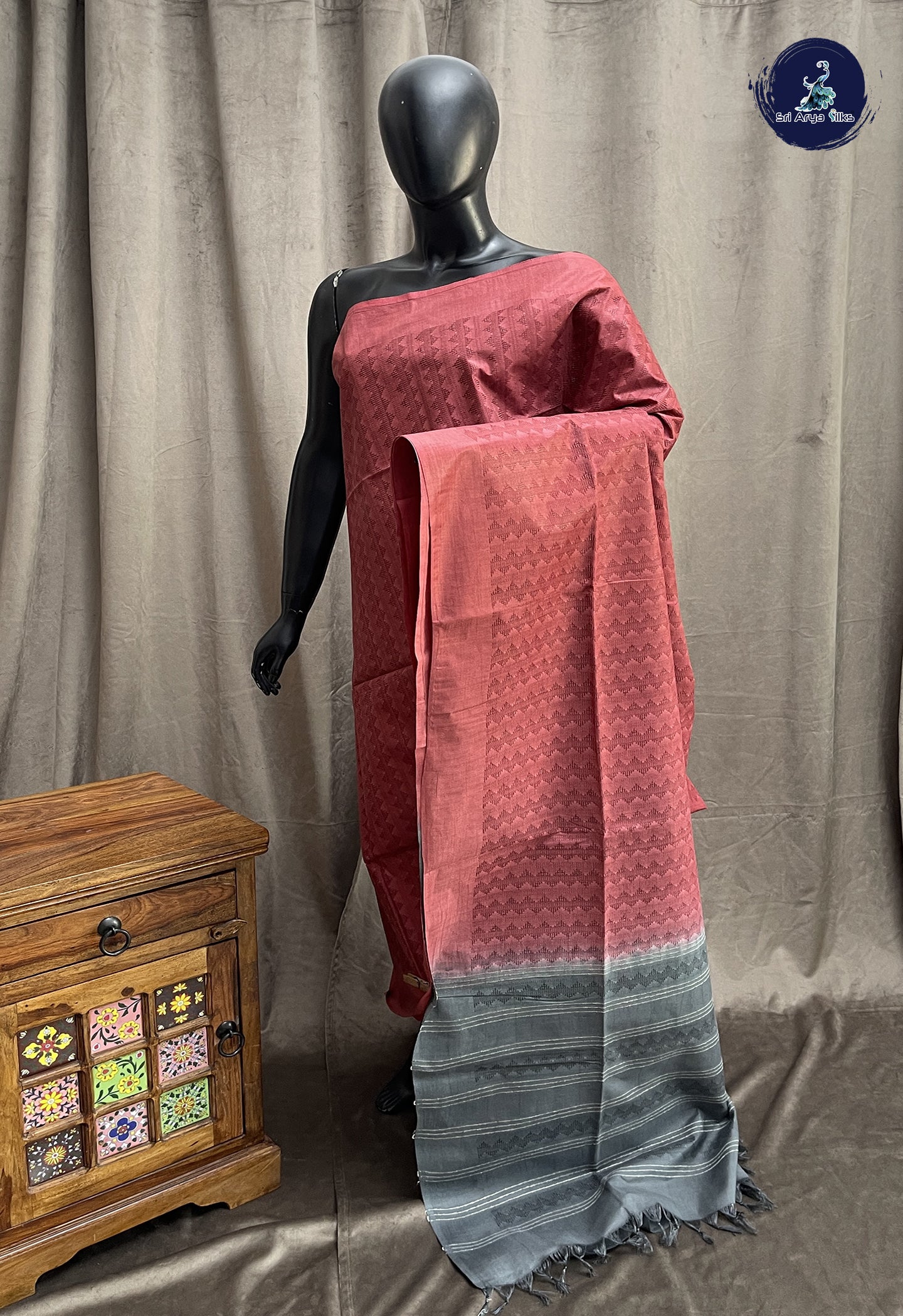 Light Burgundy Tussar Saree With Embossed Pattern
