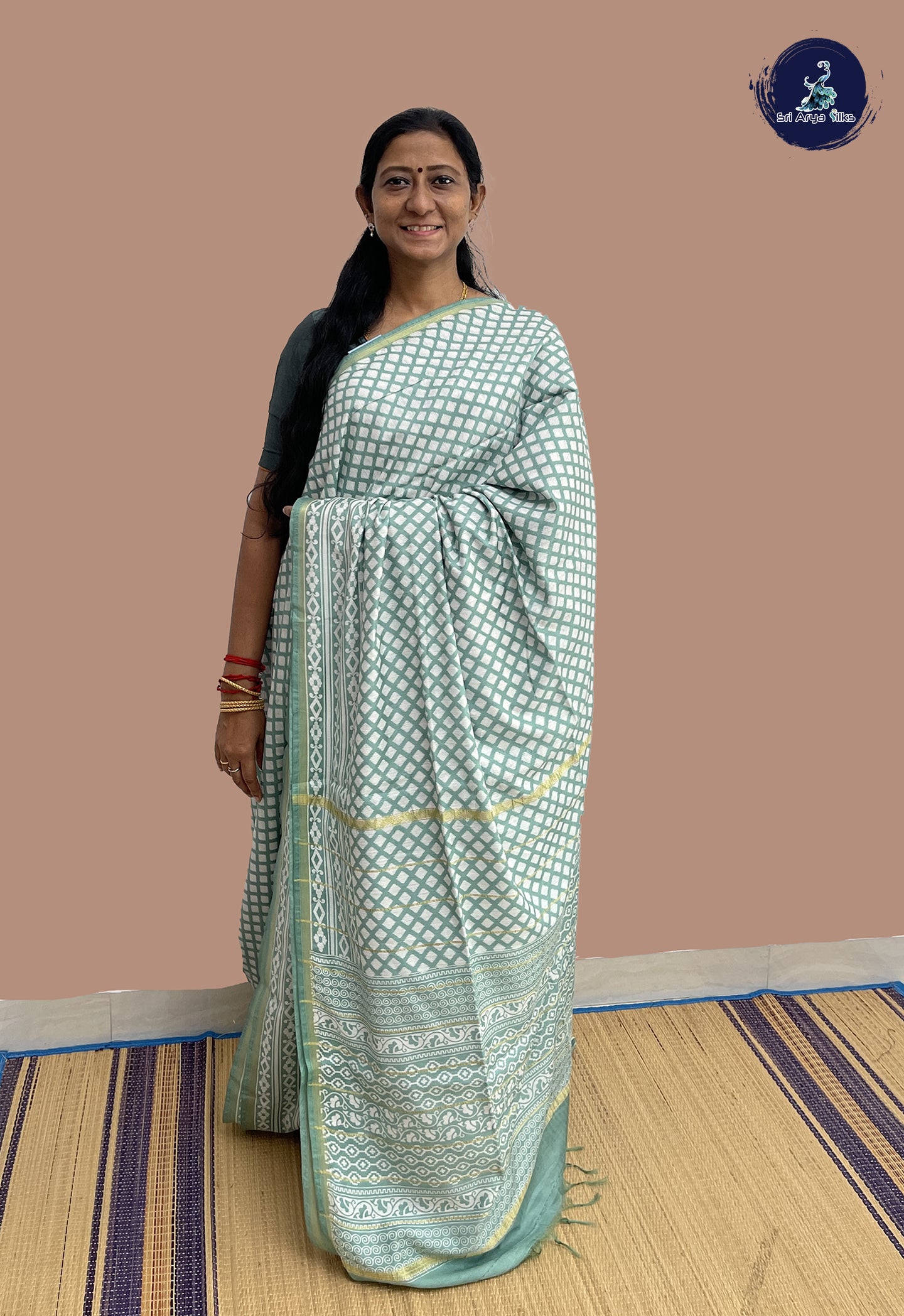 Pastel Shade Semi Chanderi Saree With Printed Pattern