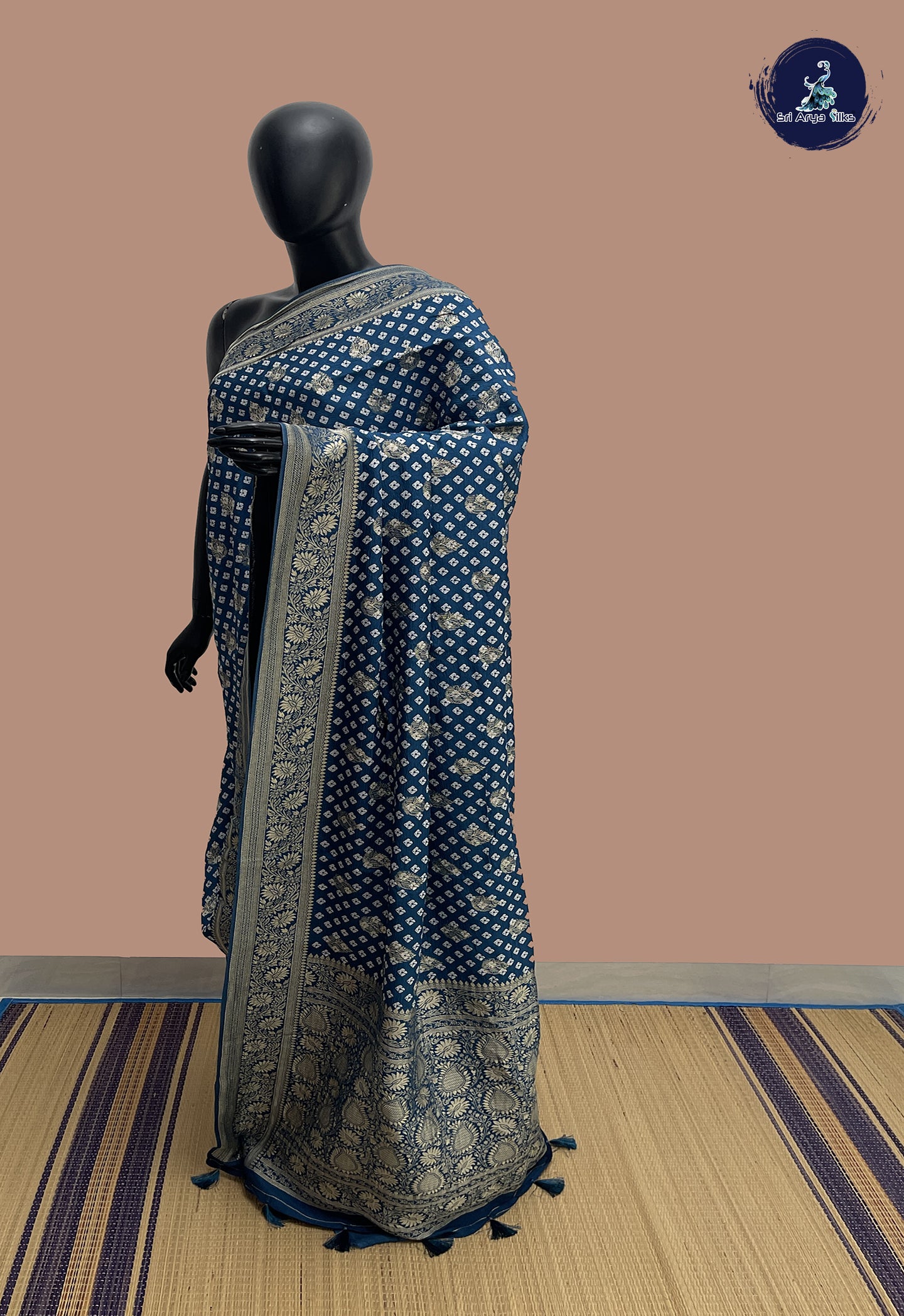 Blue Tussar Saree With Zari Buttas Pattern