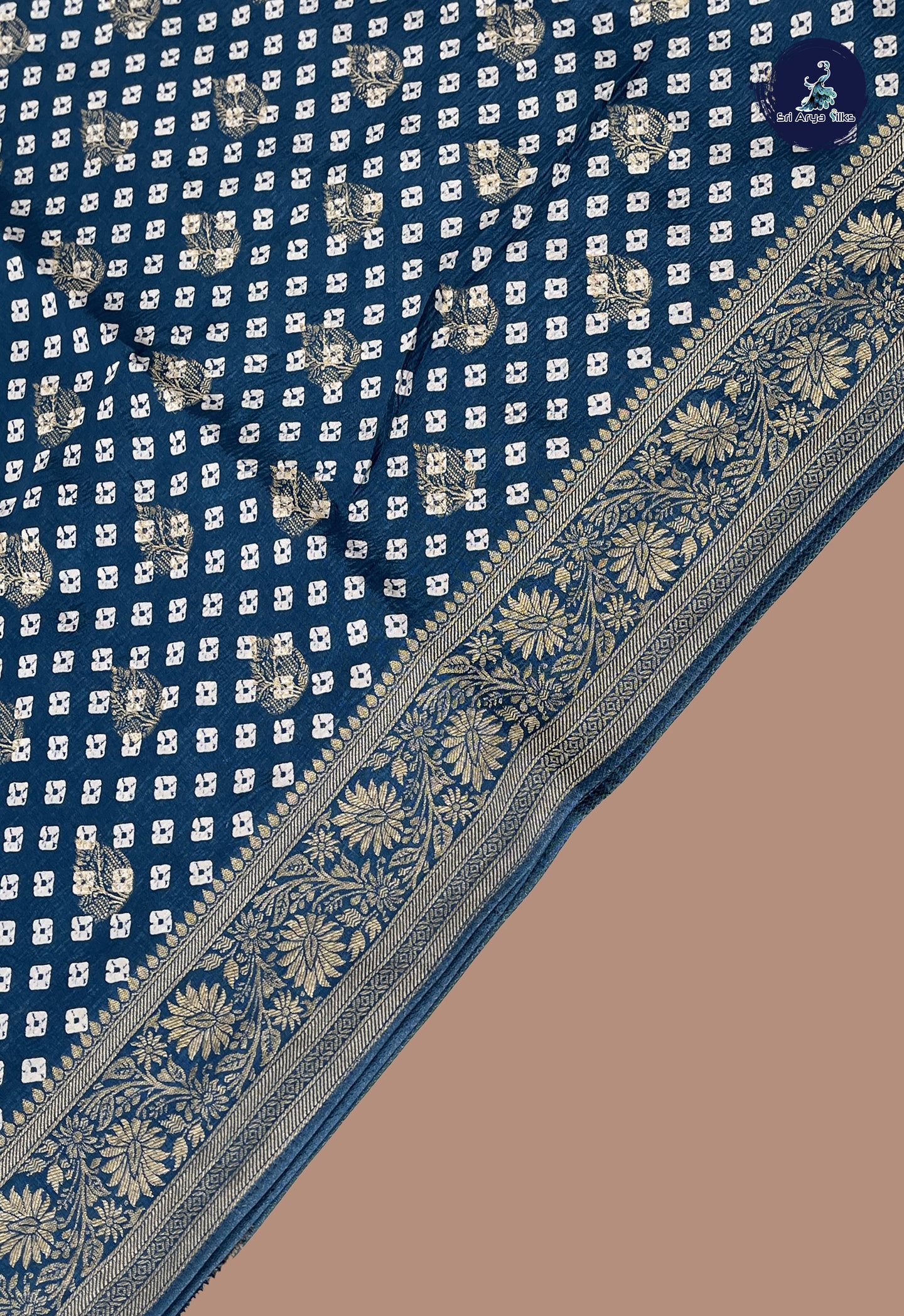 Blue Tussar Saree With Zari Buttas Pattern