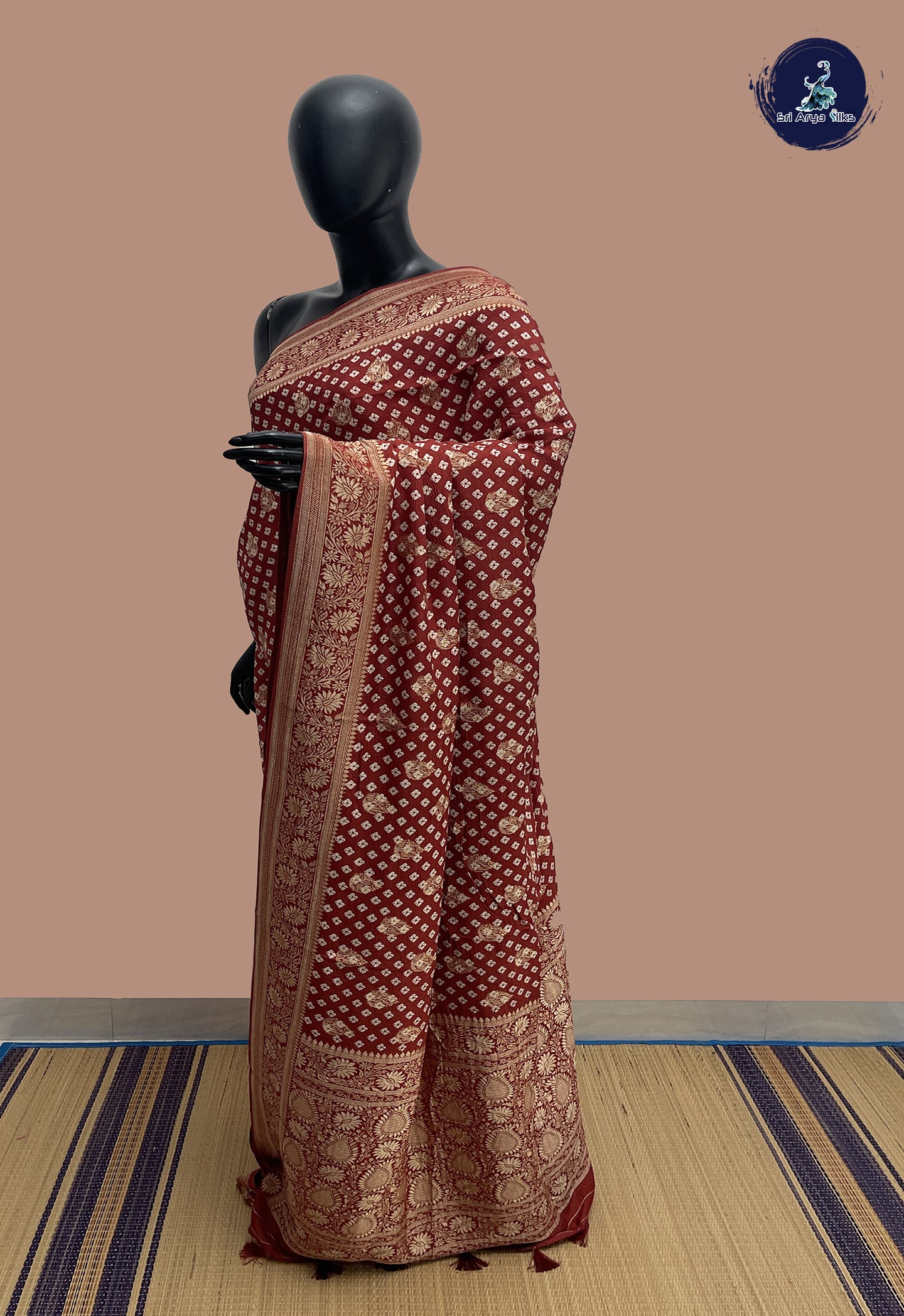 Brown Tussar Saree With Zari Buttas Pattern