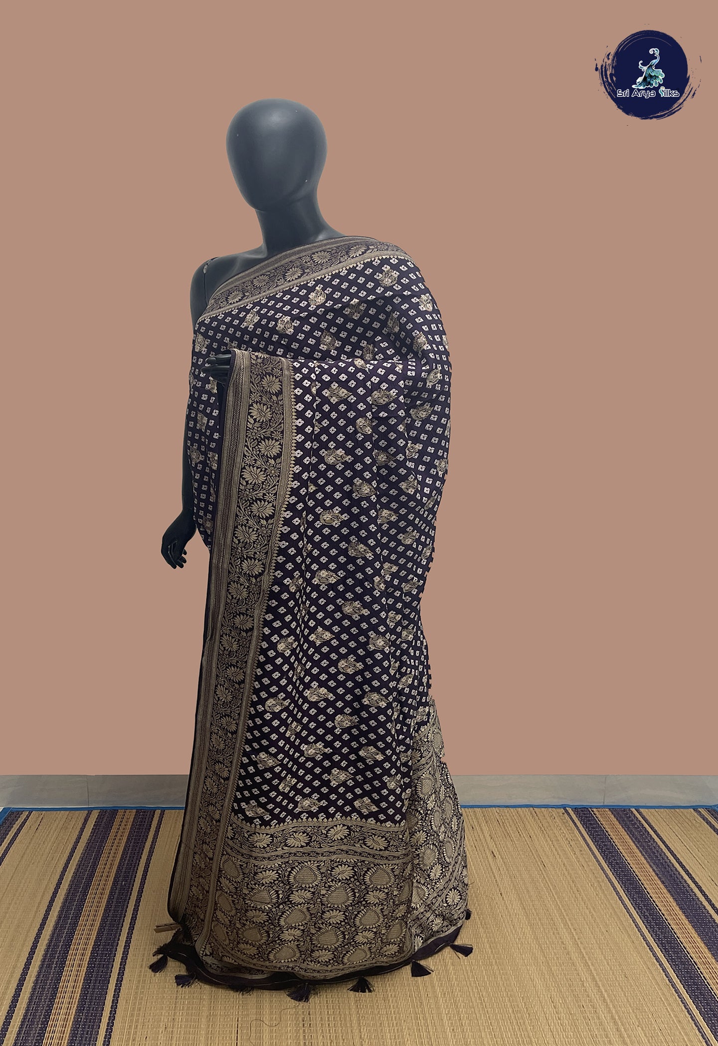 Jamun Tussar Saree With Zari Buttas Pattern