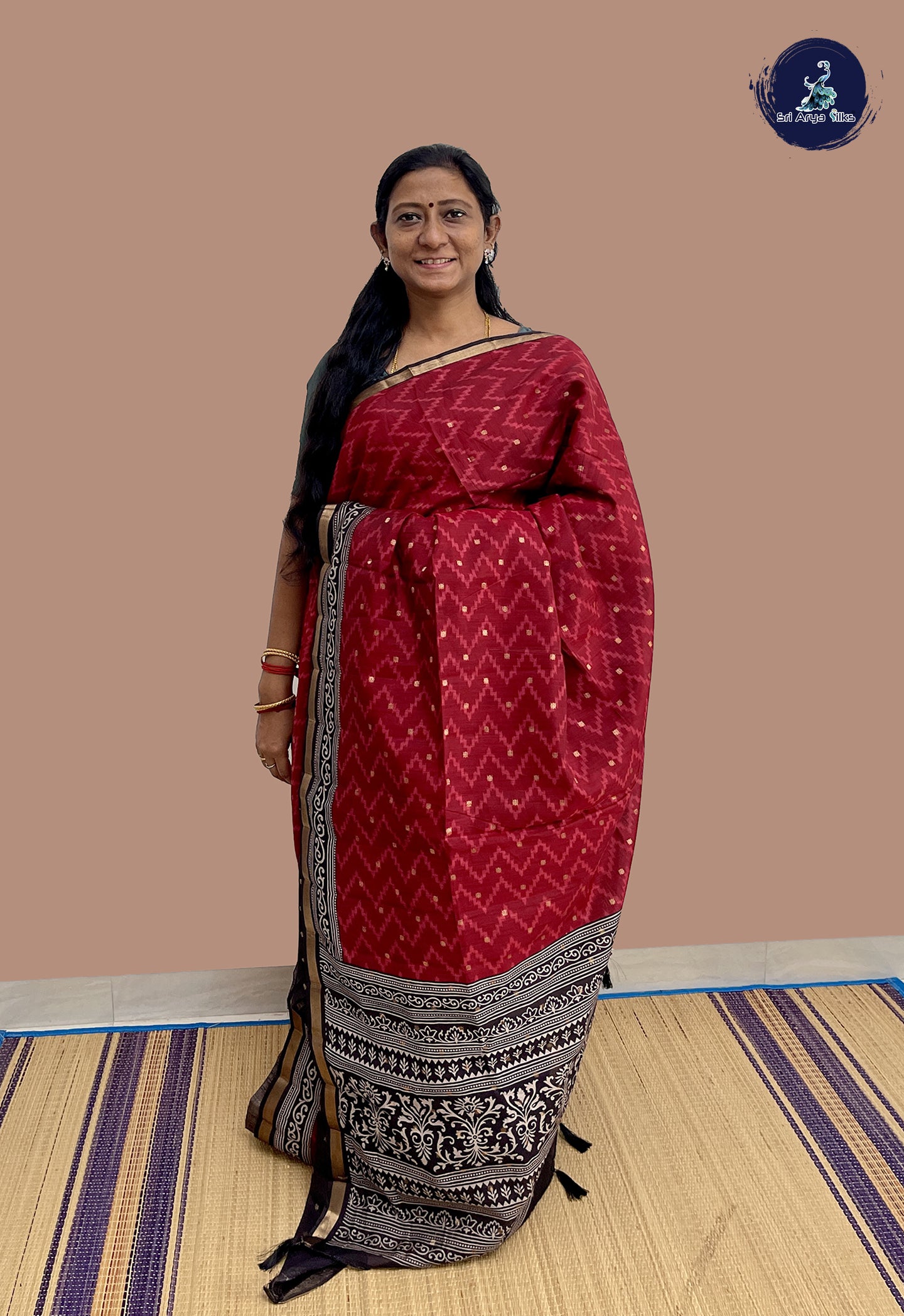 Maroon Semi Chanderi Saree With Zari Buttas Pattern