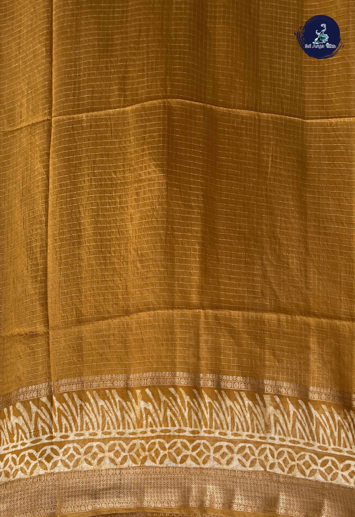 Yellow Semi Chanderi Saree With Zari Checked Pattern