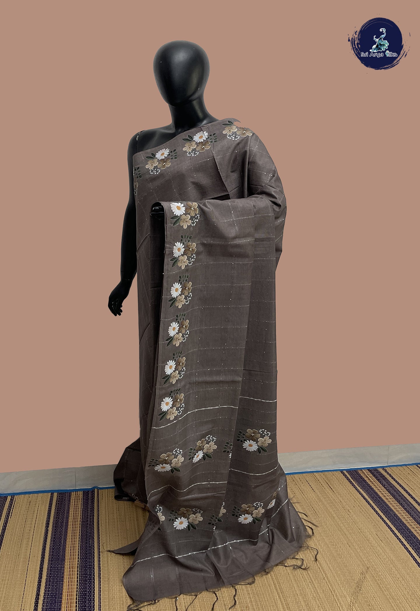 Grey Baswada Saree With Sequence Work Pattern