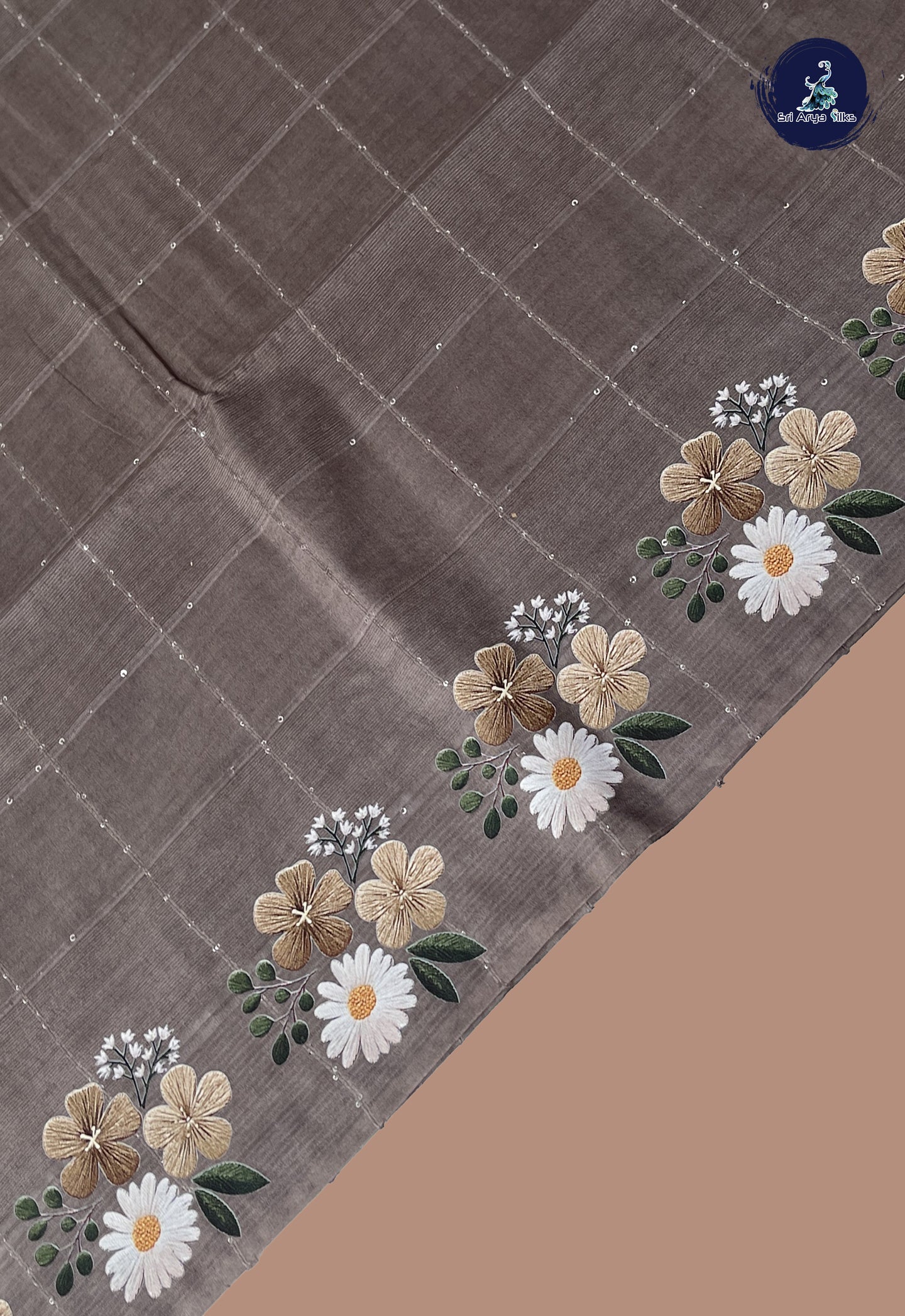 Grey Baswada Saree With Sequence Work Pattern