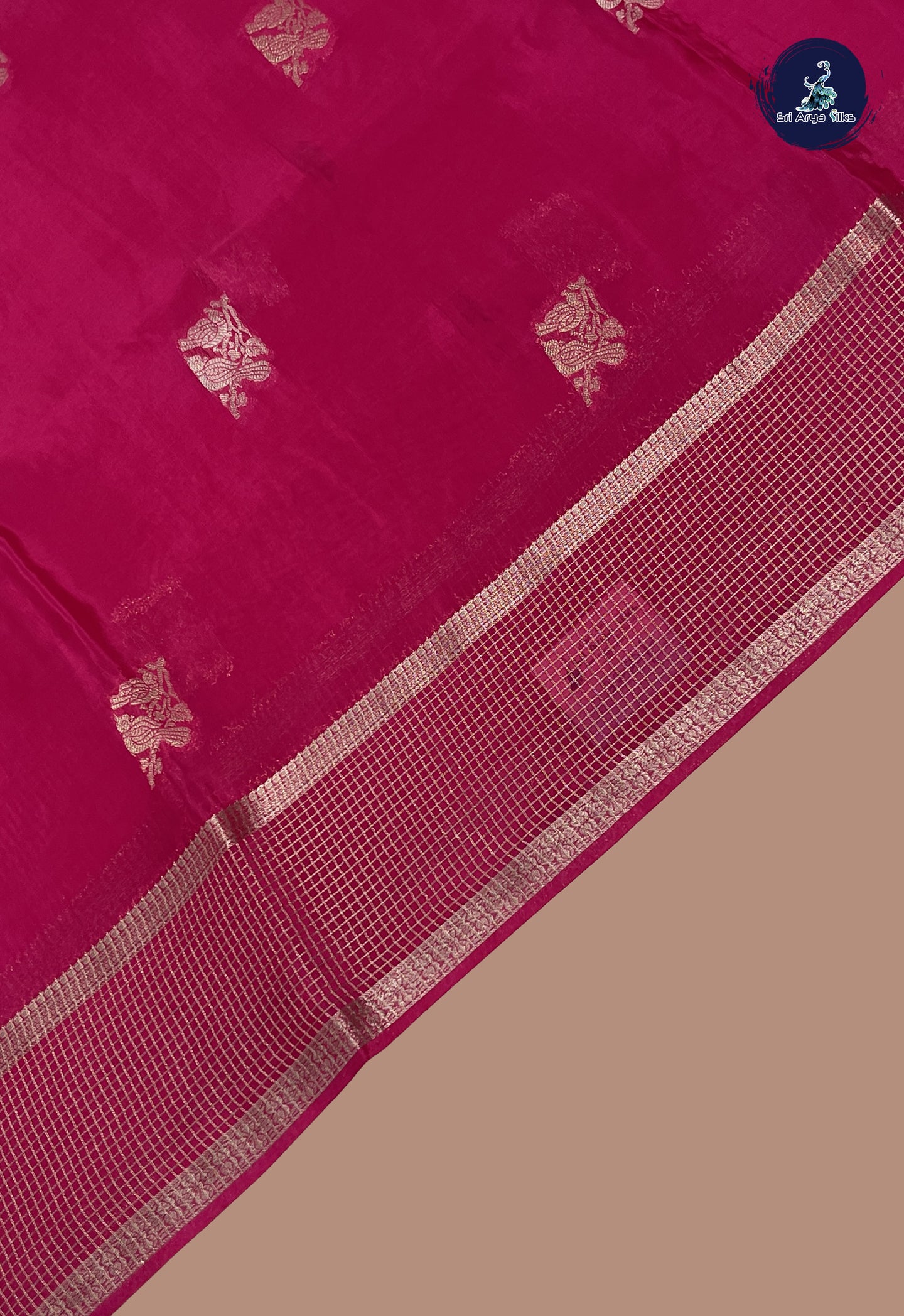 Magenta Pink Semi Banarasi Saree With Zari Buttas Pattern