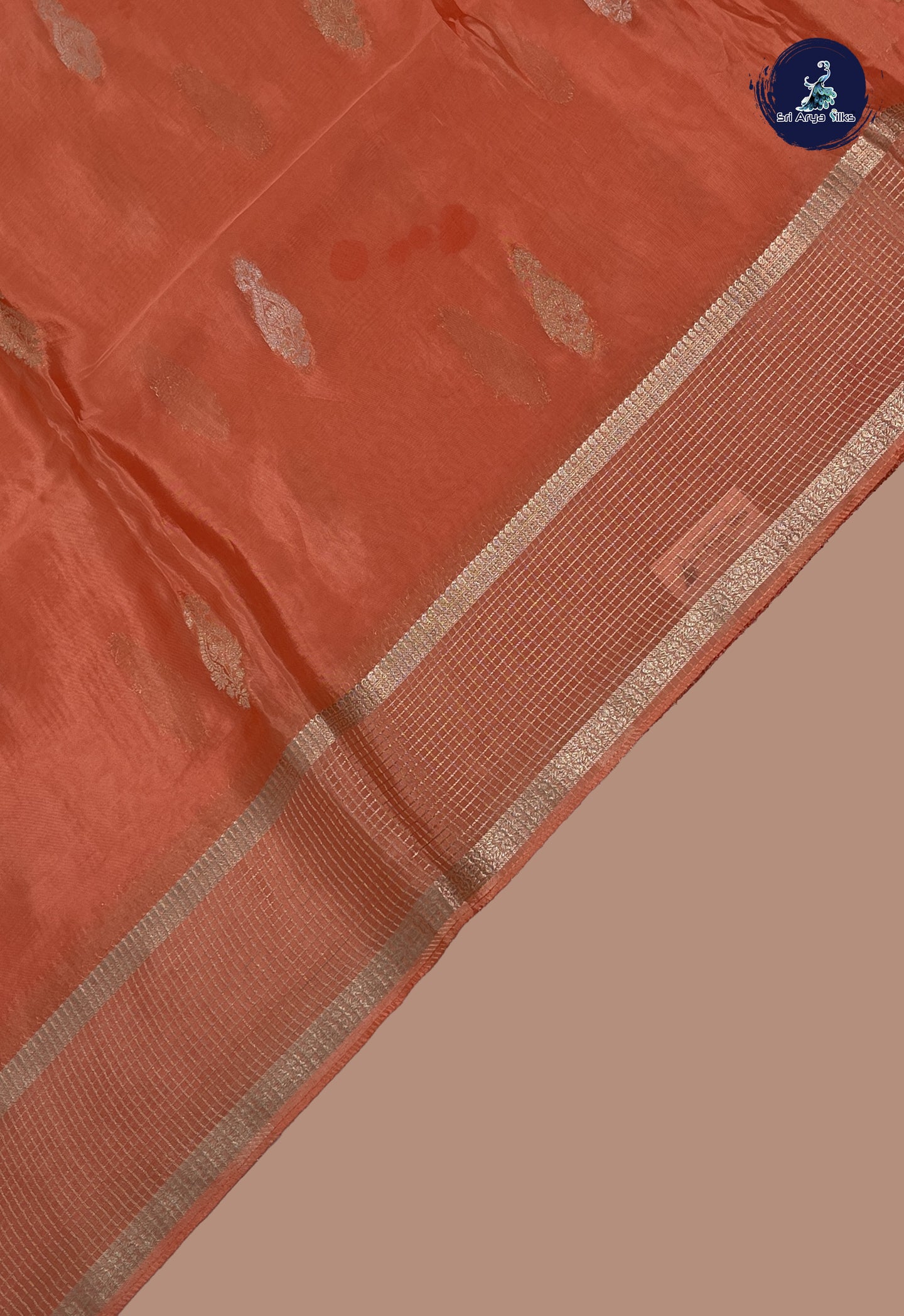 Peach Semi Banarasi Saree With Zari Buttas Pattern