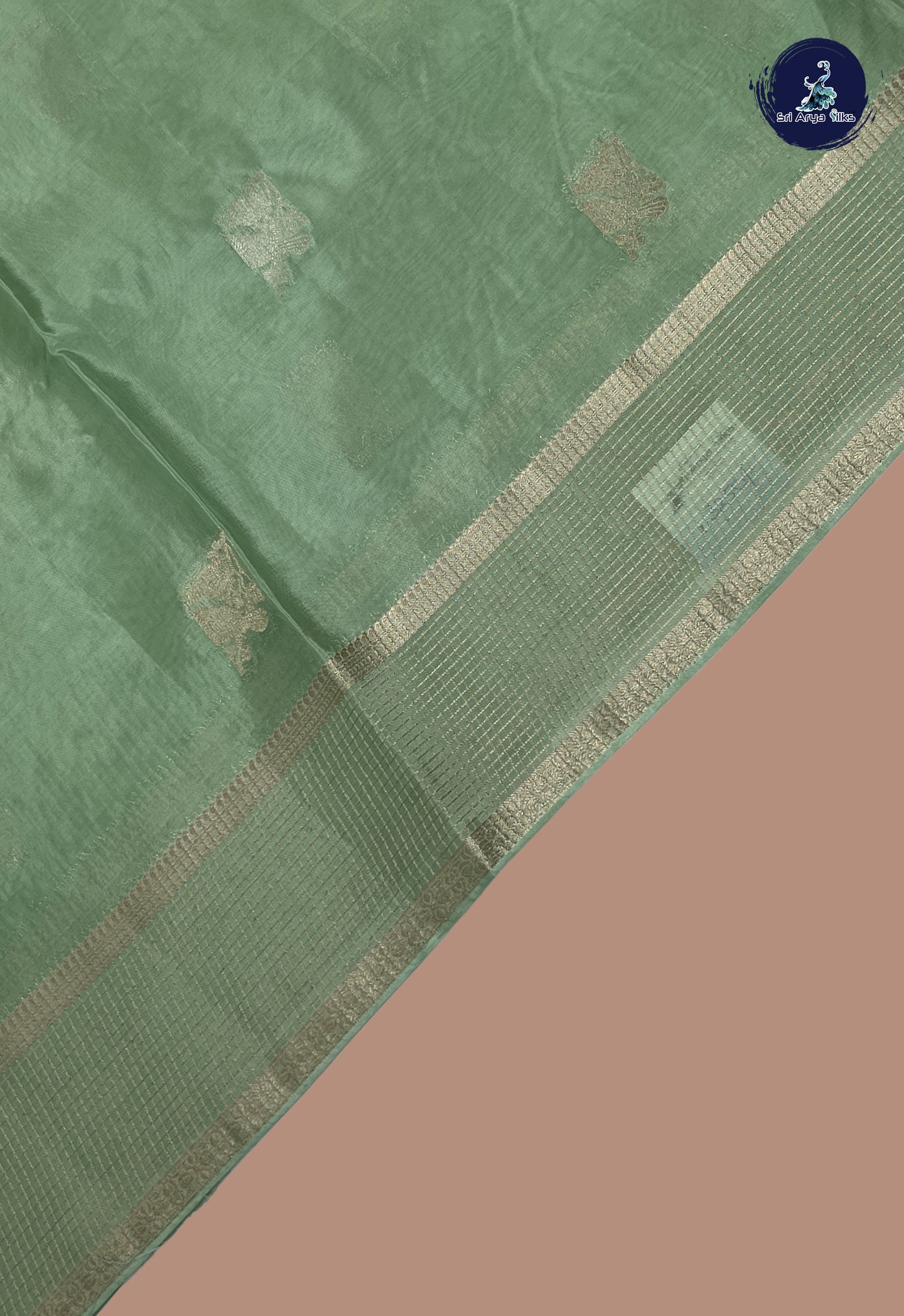 Pista Green Semi Banarasi Saree With Zari Buttas Pattern