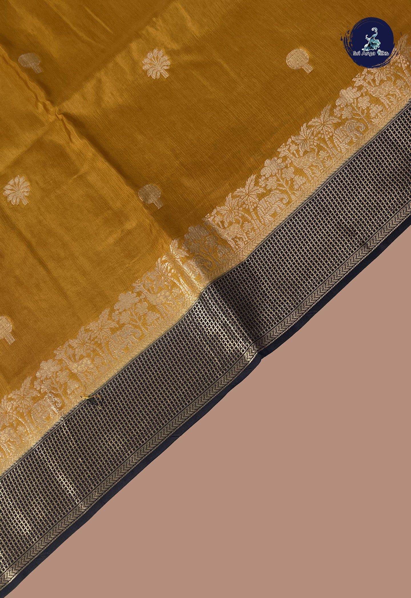 Mustard Semi Banarasi Saree With Zari Buttas Pattern