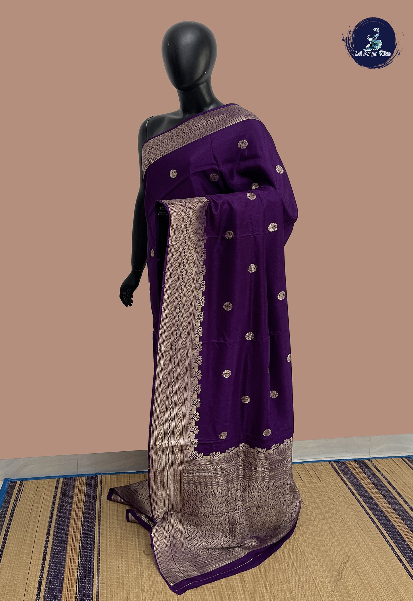 Jamun Semi Banarasi Saree With Zari Buttas Pattern