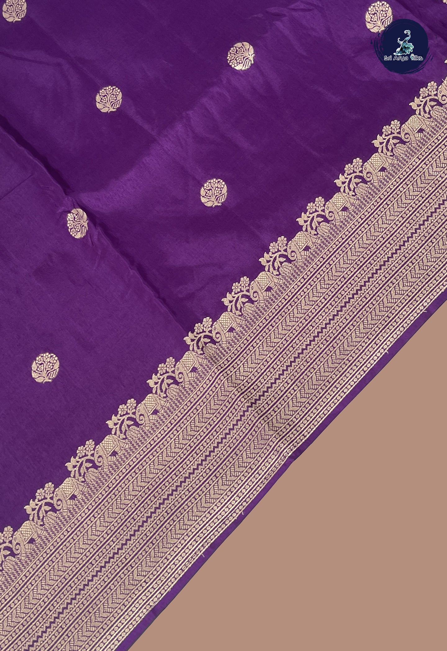Jamun Semi Banarasi Saree With Zari Buttas Pattern