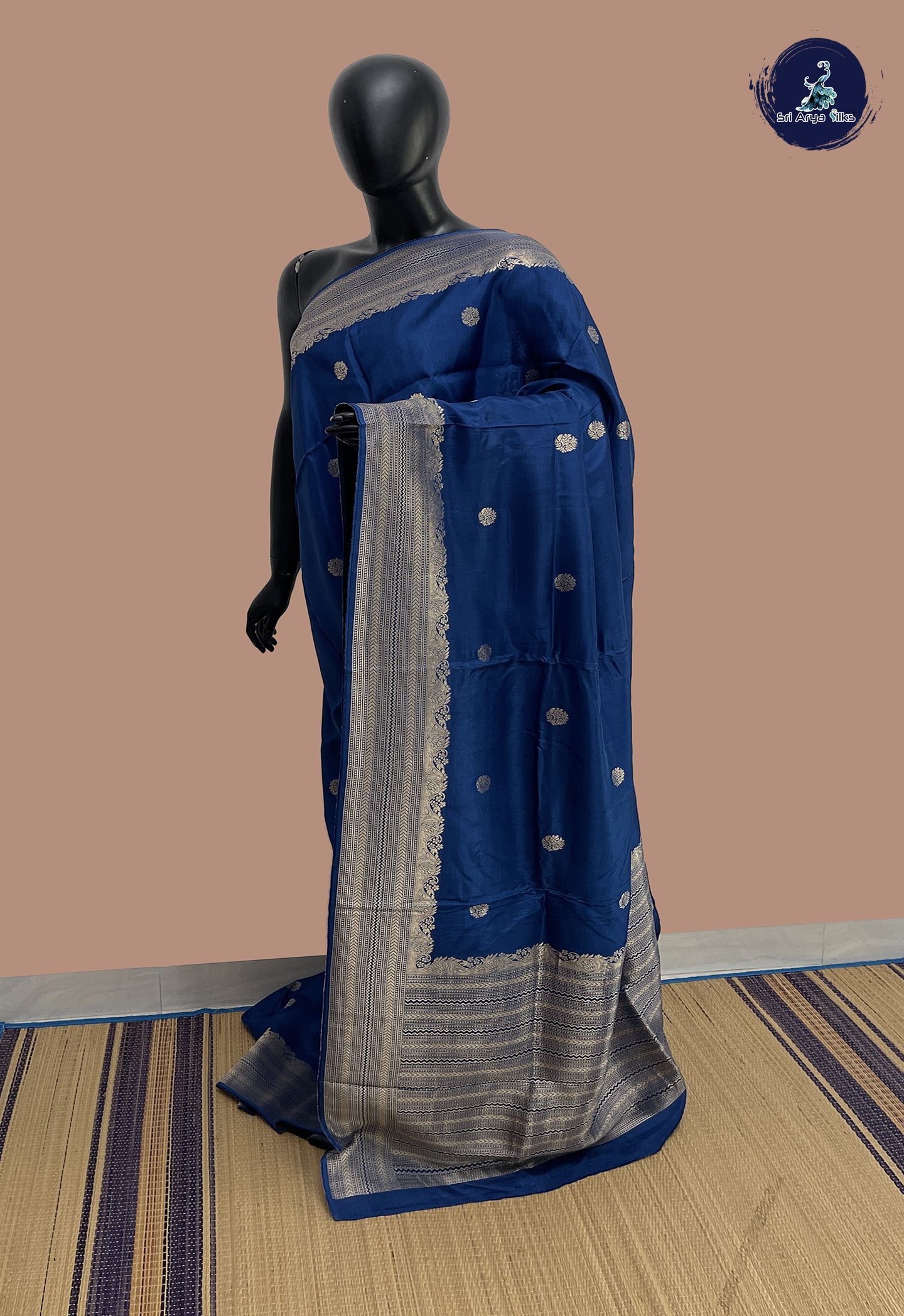 Blue Semi Banarasi Saree With Zari Buttas Pattern