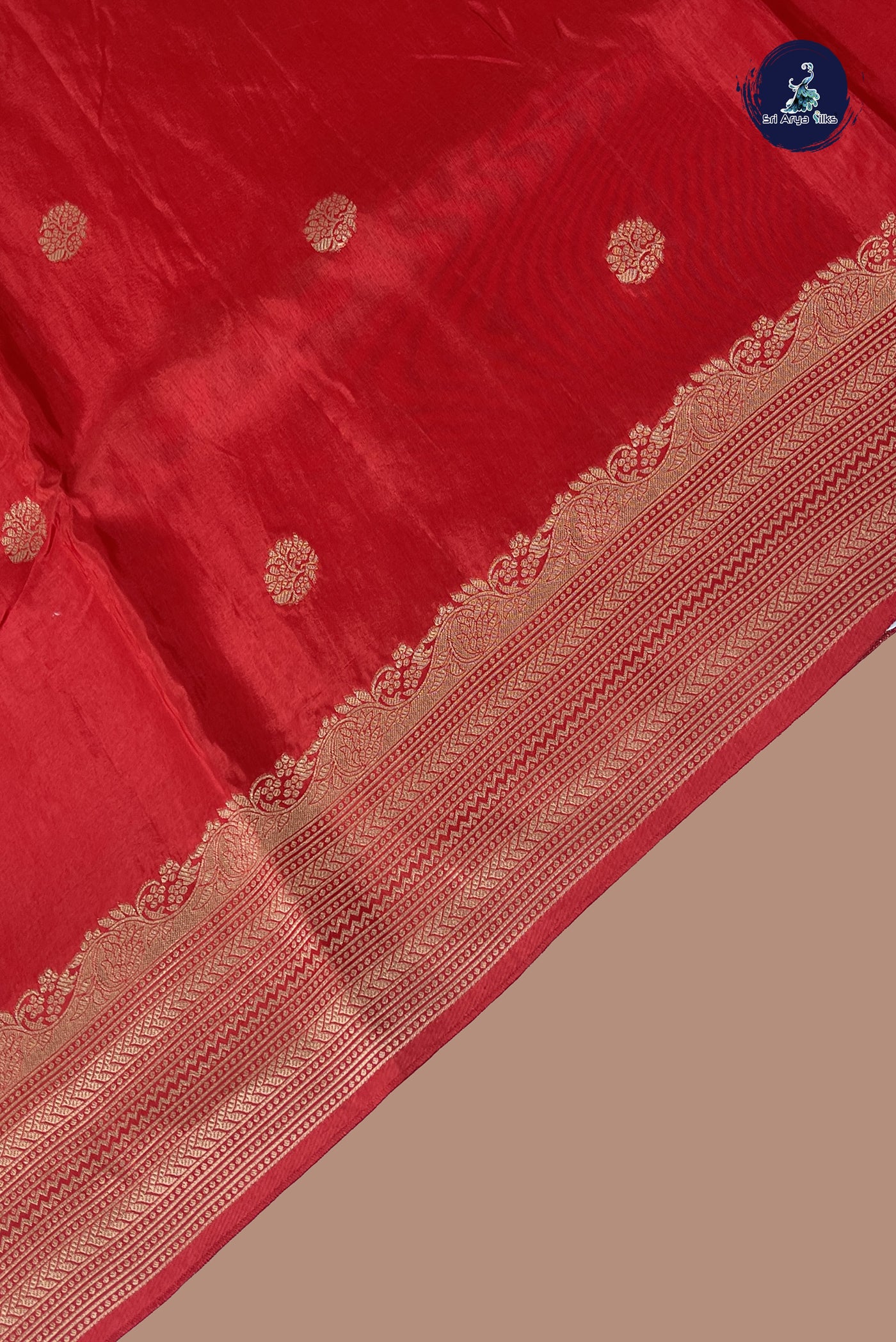 Red Semi Banarasi Saree With Zari Buttas Pattern