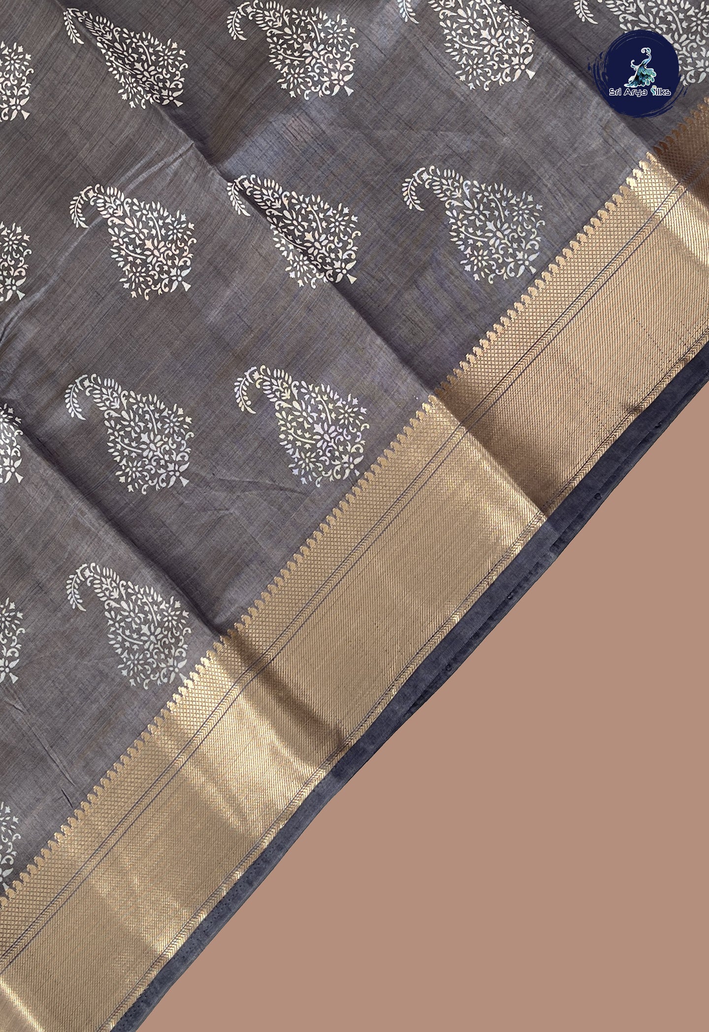 Elephant Grey Semi Tussar Saree With Printed Pattern