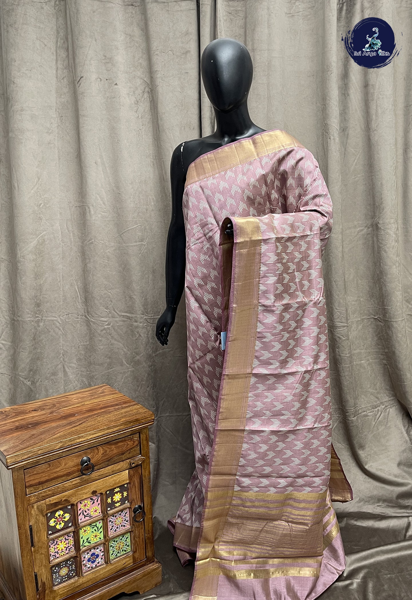 Mauve Semi Tussar Saree With Printed Pattern
