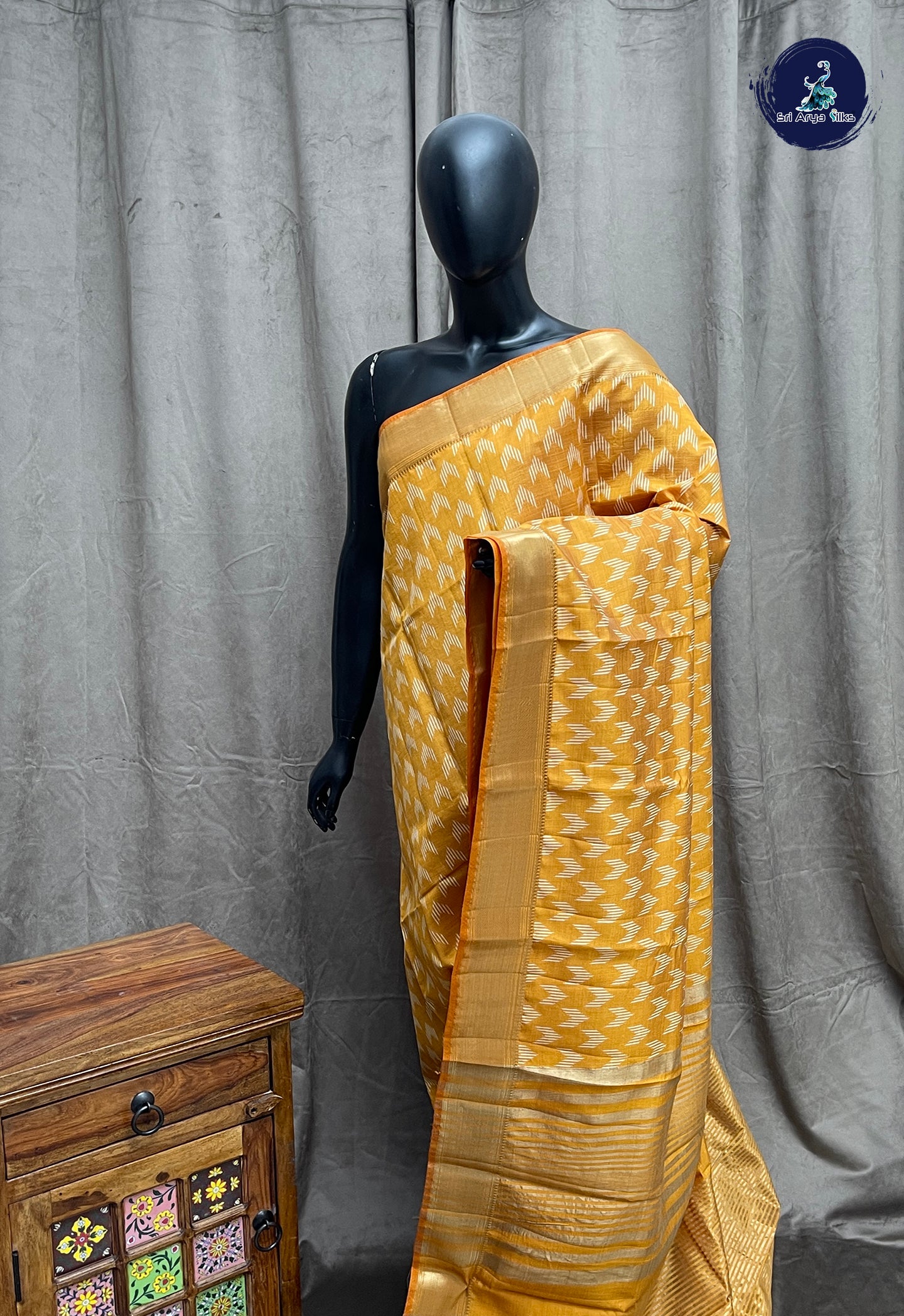 Yellow Semi Tussar Saree With Printed Pattern