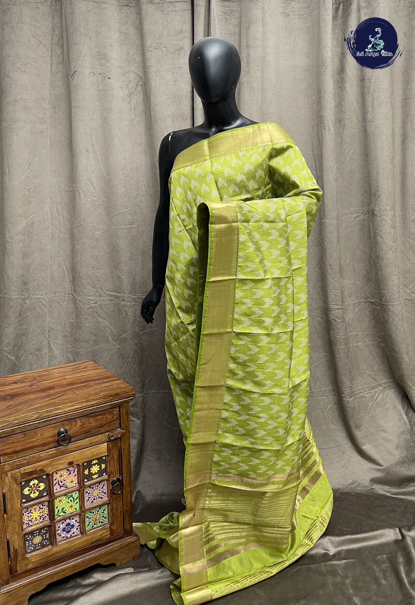 Green Semi Tussar Saree With Printed Pattern