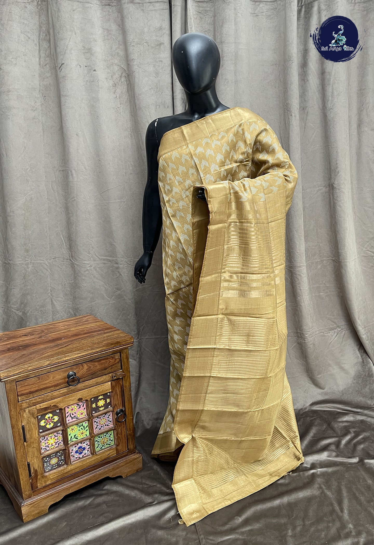 Fawn Semi Tussar Saree With Printed Pattern