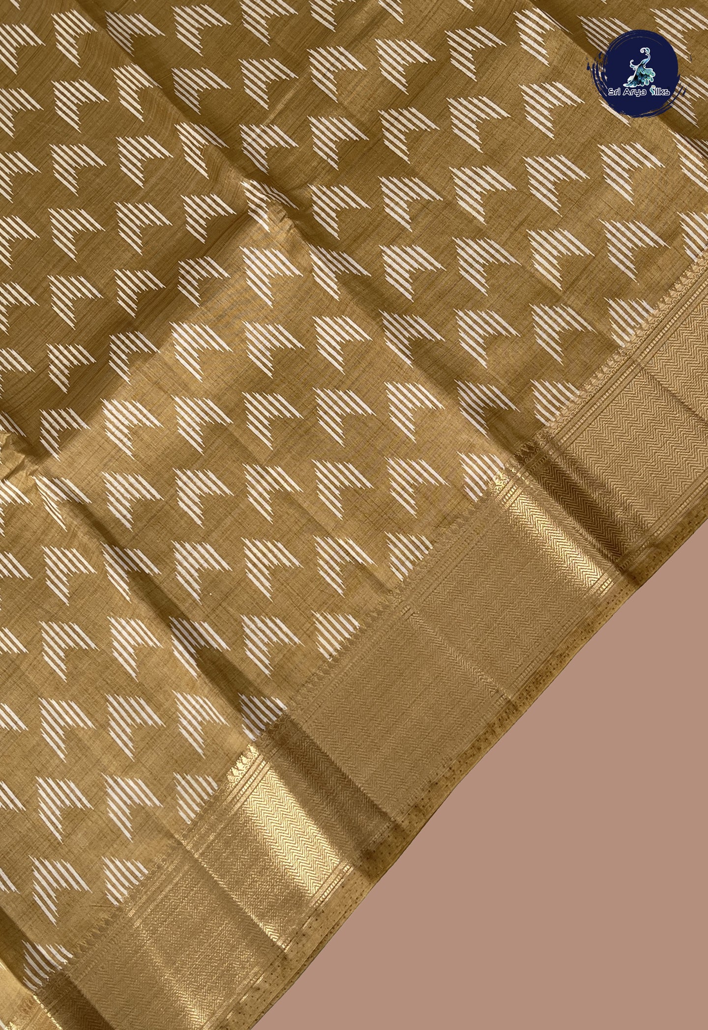 Fawn Semi Tussar Saree With Printed Pattern