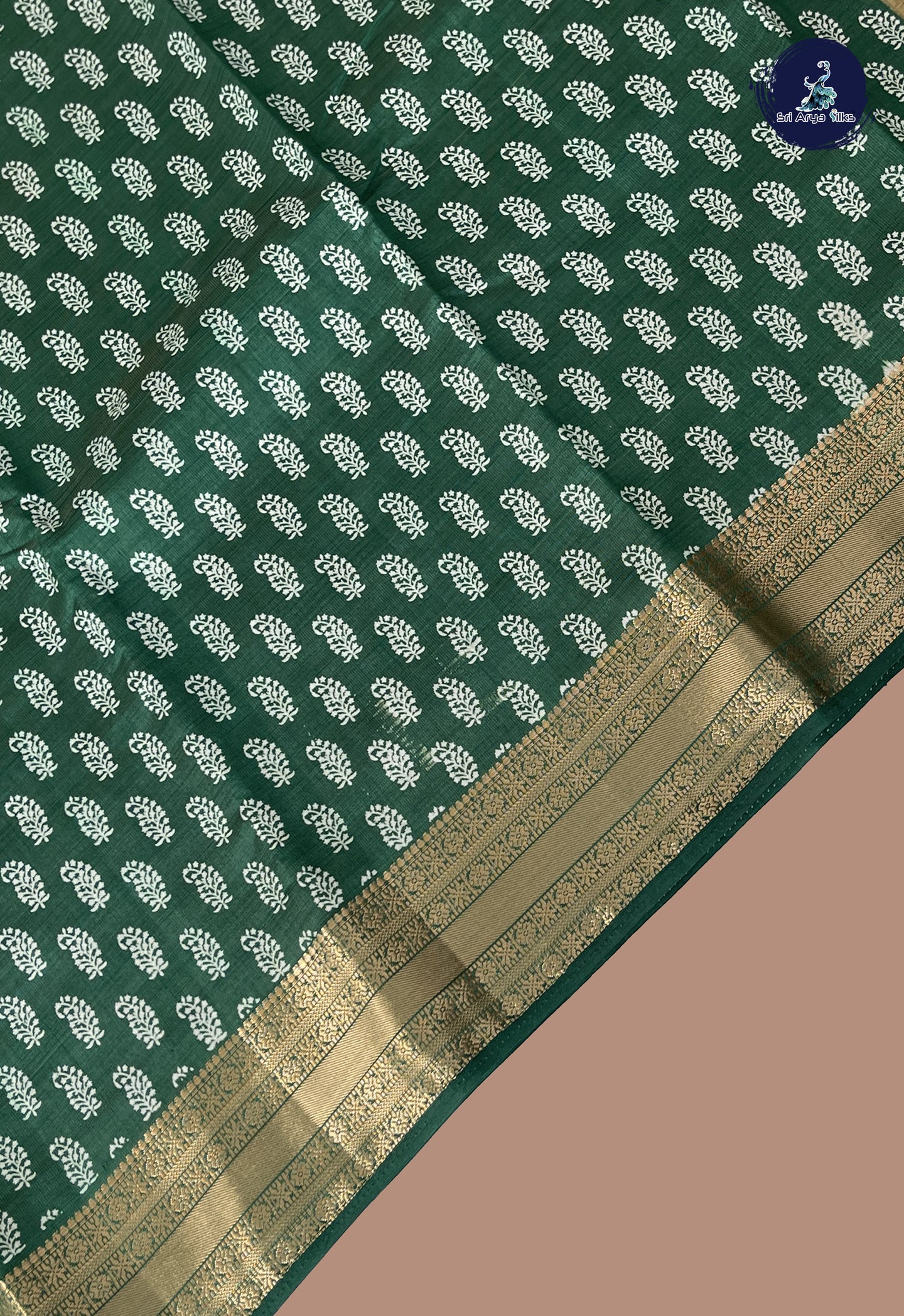 Dark Green Semi Tussar Saree With Printed Pattern