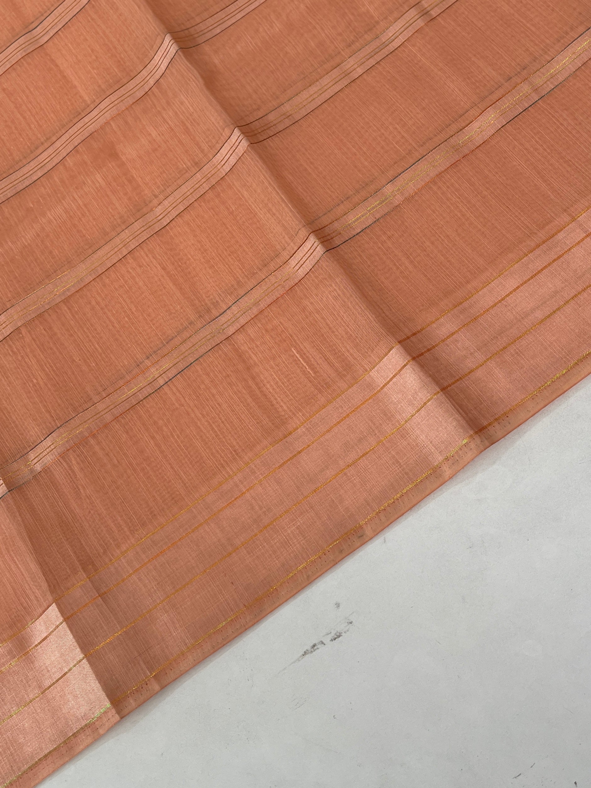 Peach Chanderi Saree With Zari Stripes Pattern