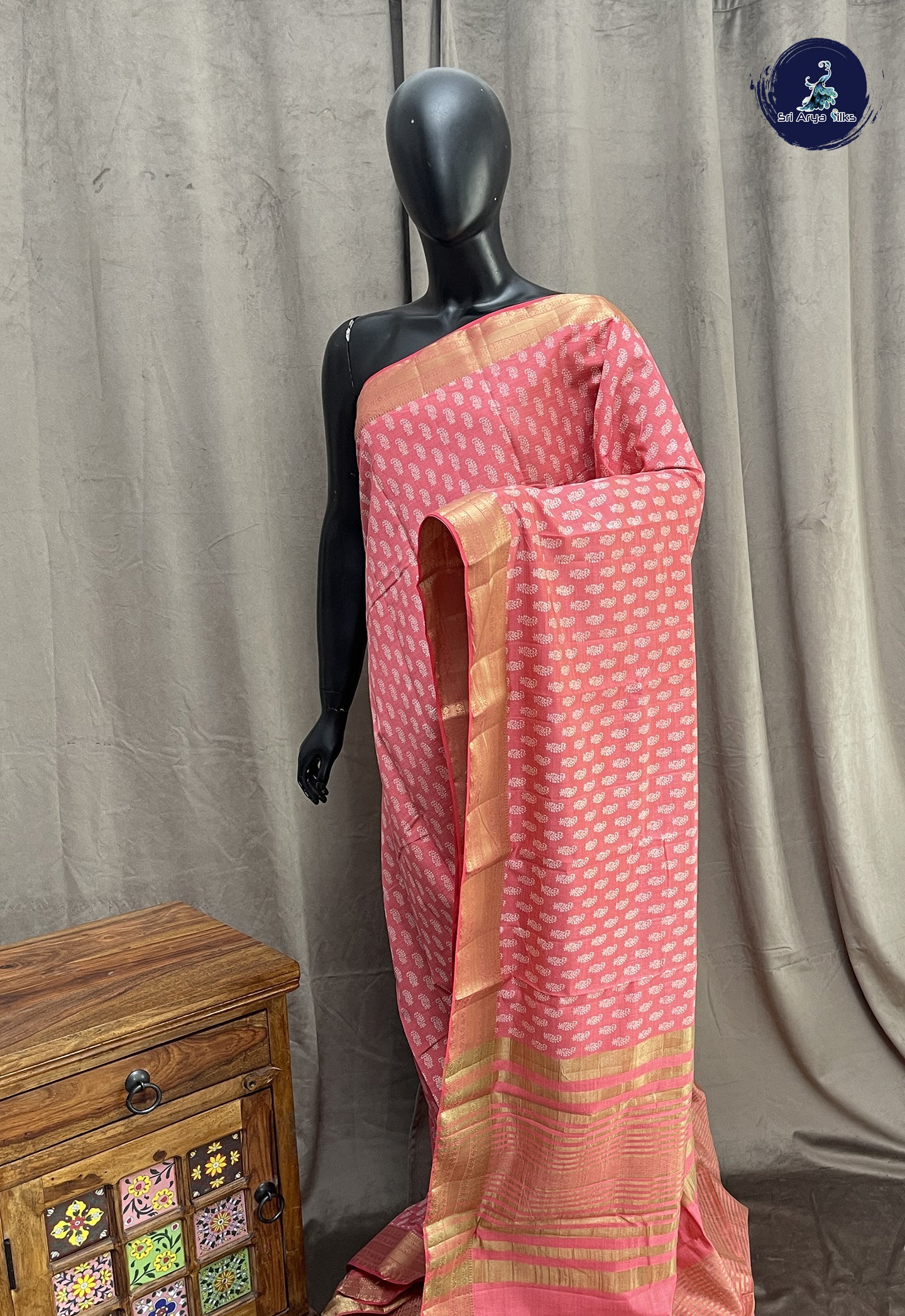 Pink Semi Tussar Saree With Printed Pattern