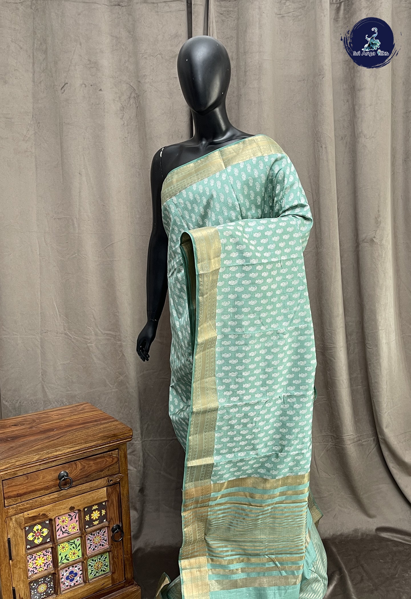 Pastel Shade Semi Tussar Saree With Printed Pattern