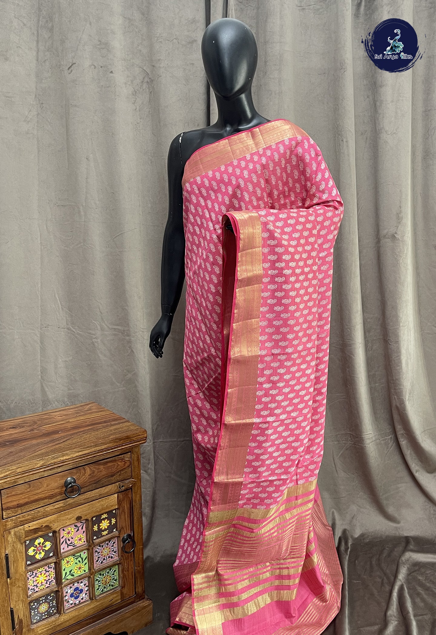 Pink Semi Tussar Saree With Printed Pattern