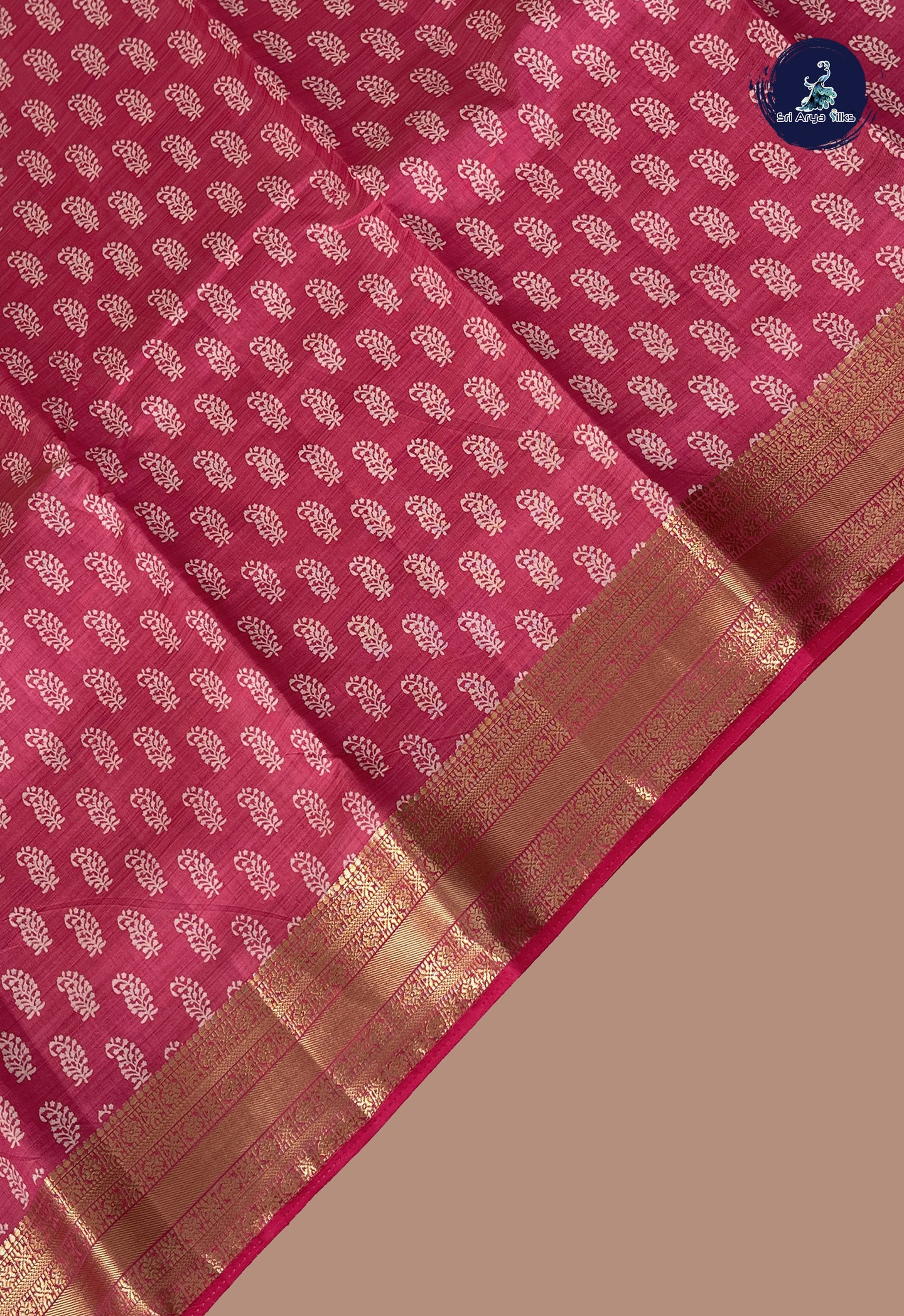 Pink Semi Tussar Saree With Printed Pattern