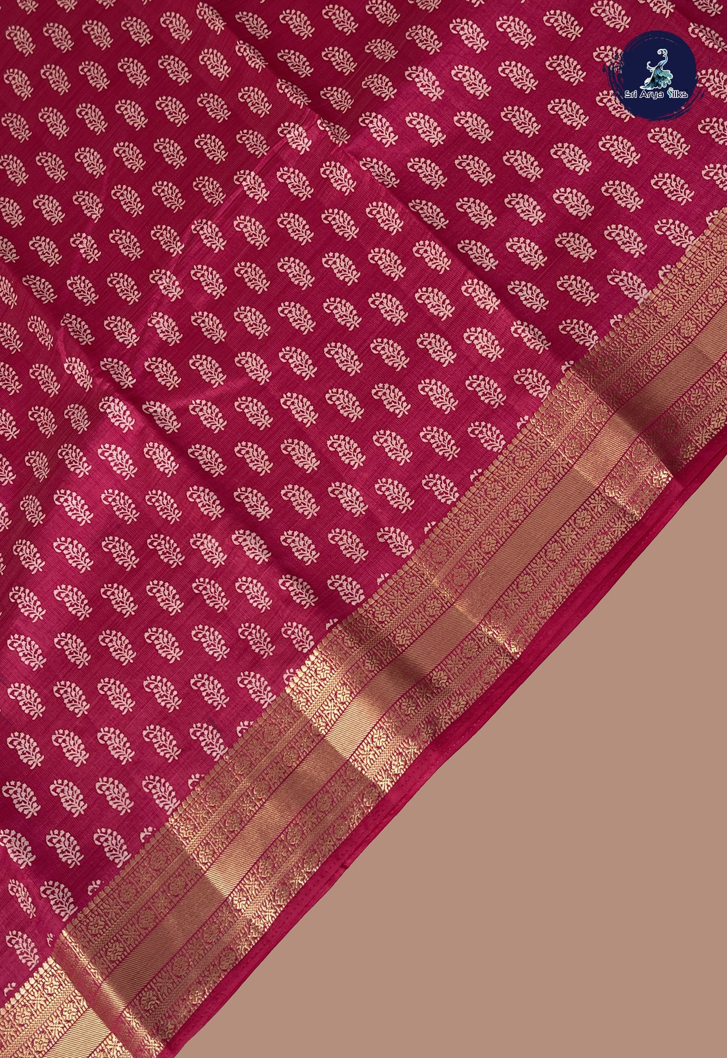 Magenta Pink Semi Tussar Saree With Printed Pattern
