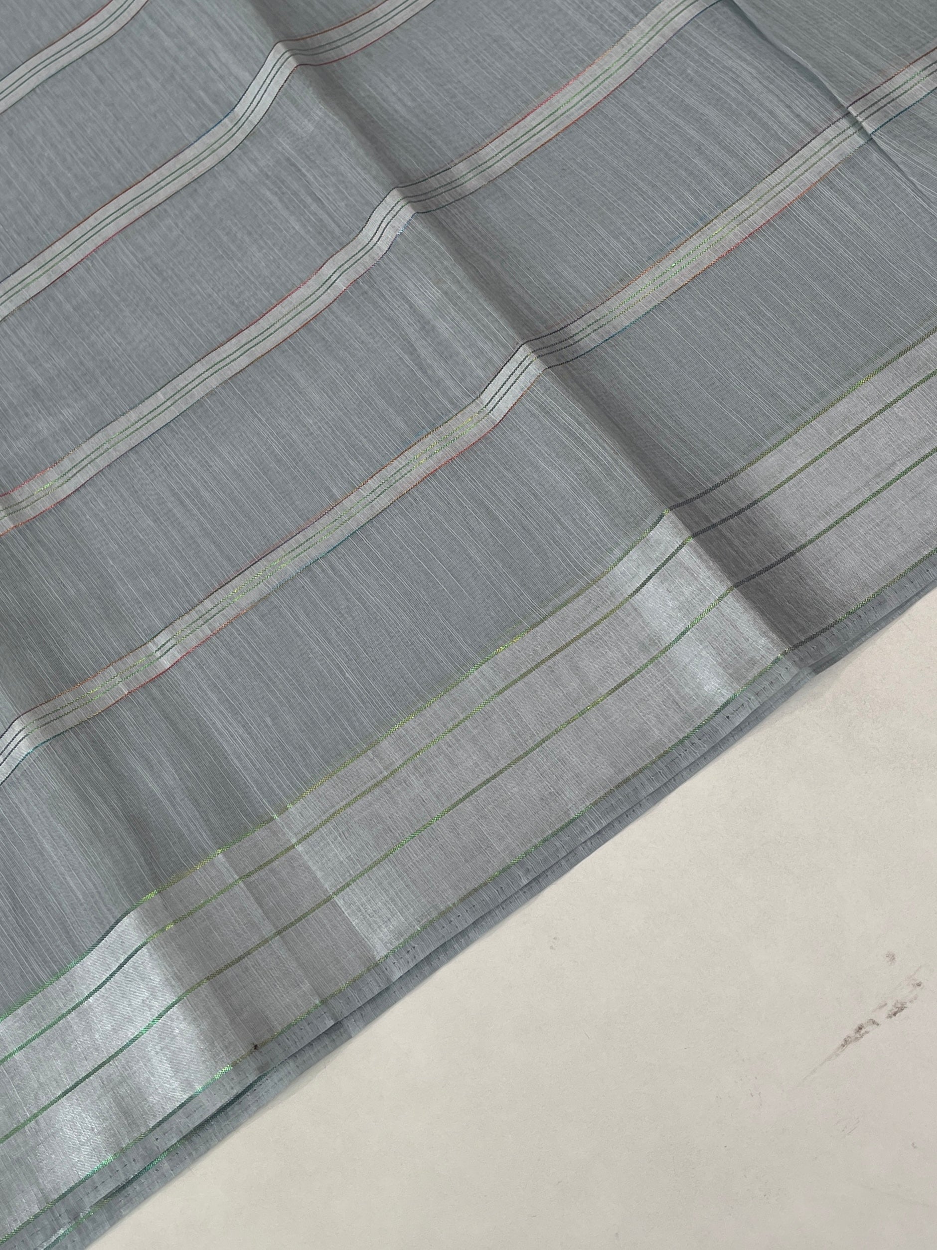 Grey Chanderi Saree With Zari Stripes Pattern