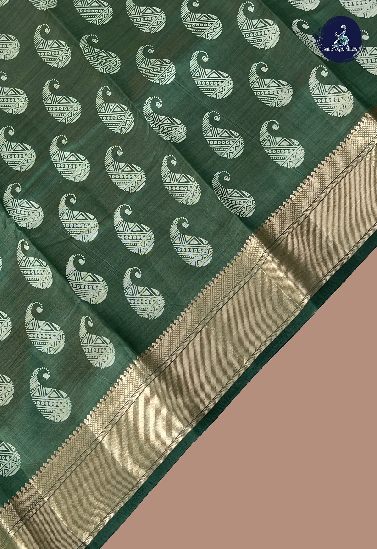 Dark Green Semi Tussar Saree With Printed Pattern