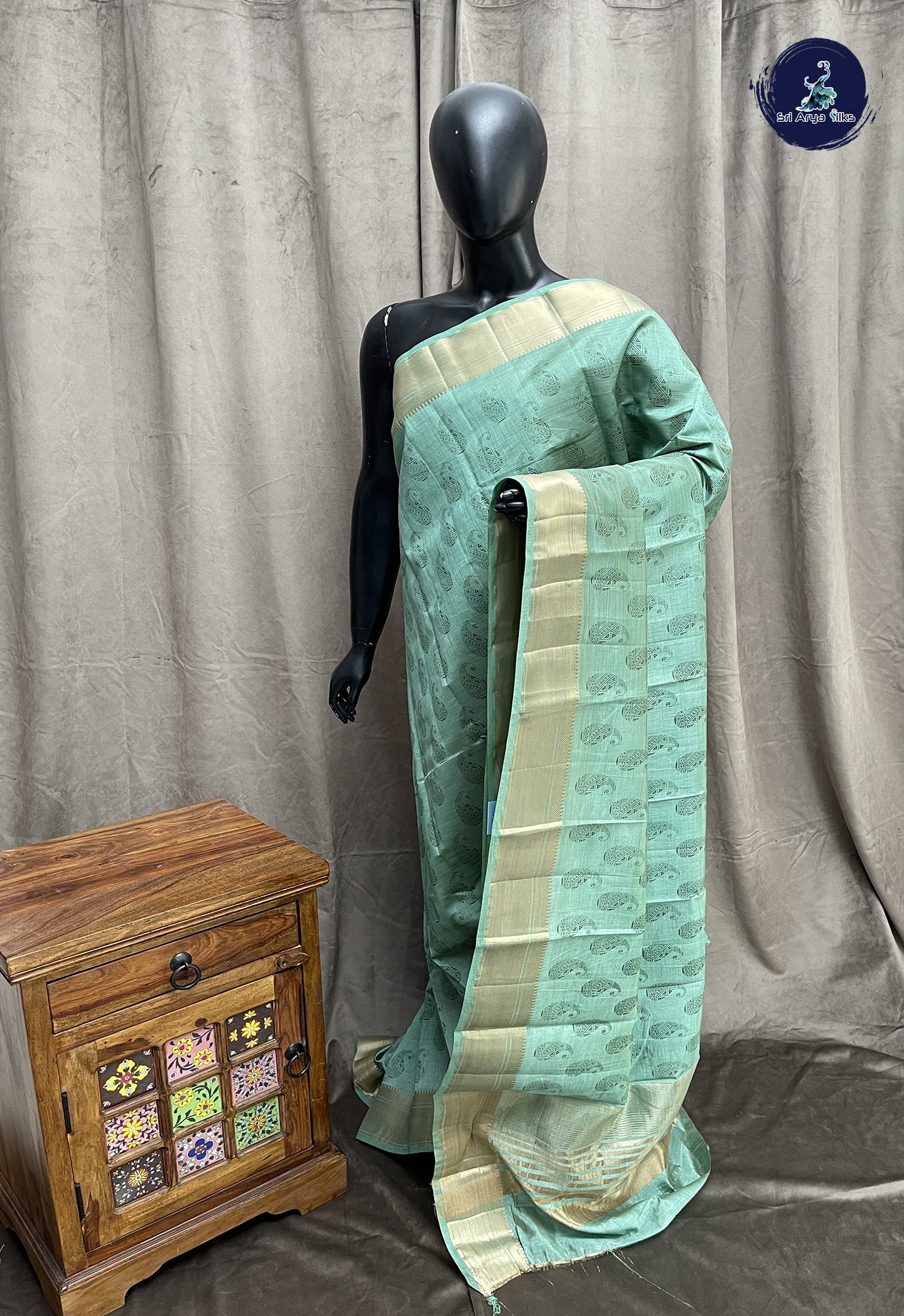 Pastel Shade Semi Tussar Saree With Printed Pattern