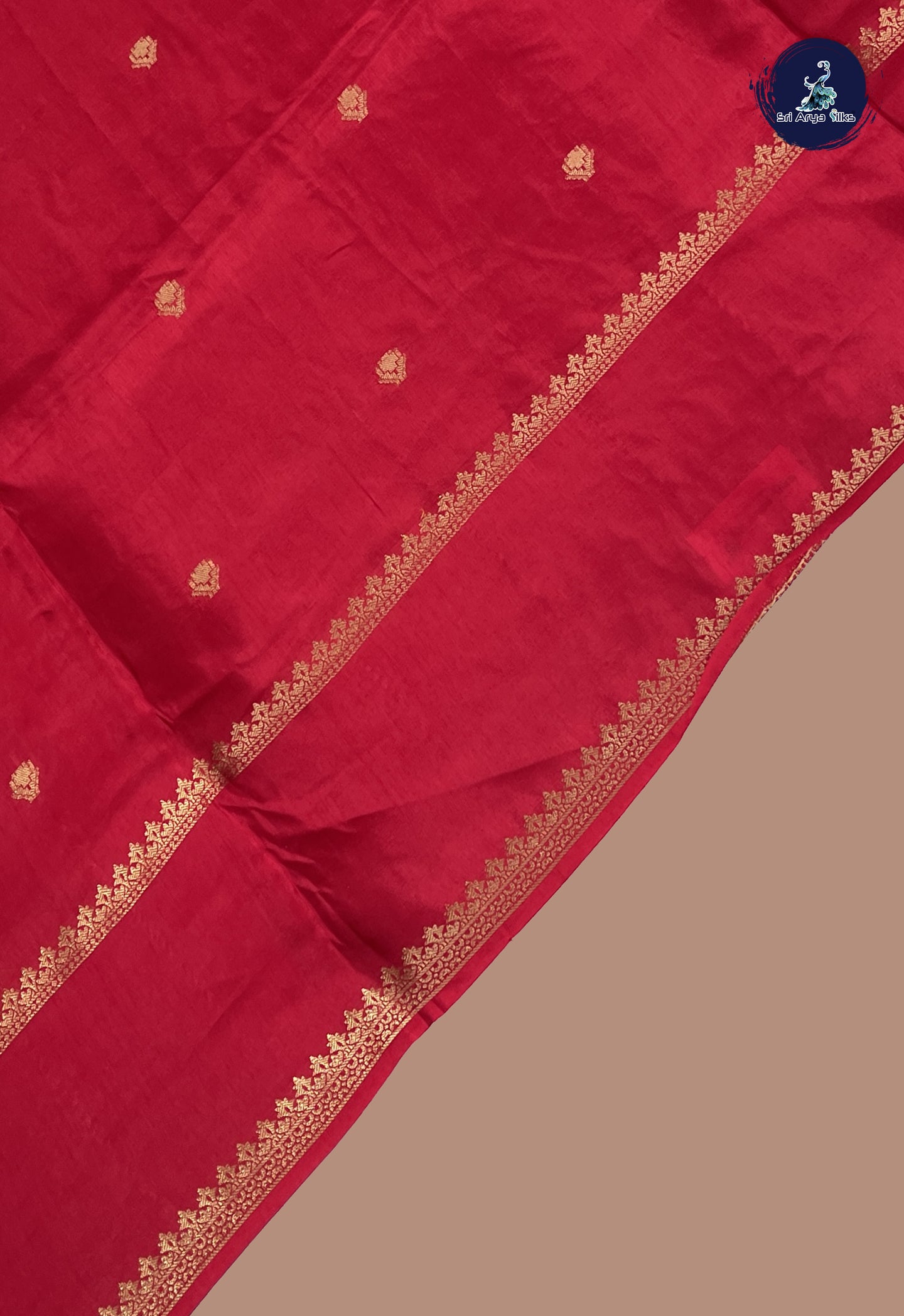 Red Mysore Silk With Zari Buttas Pattern