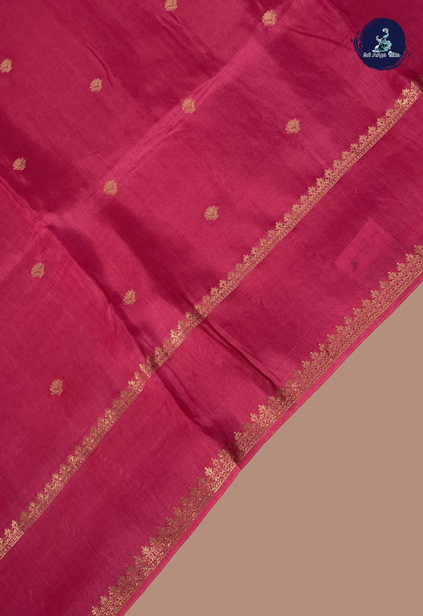 Reddish Pink Mysore Silk With Zari Buttas Pattern